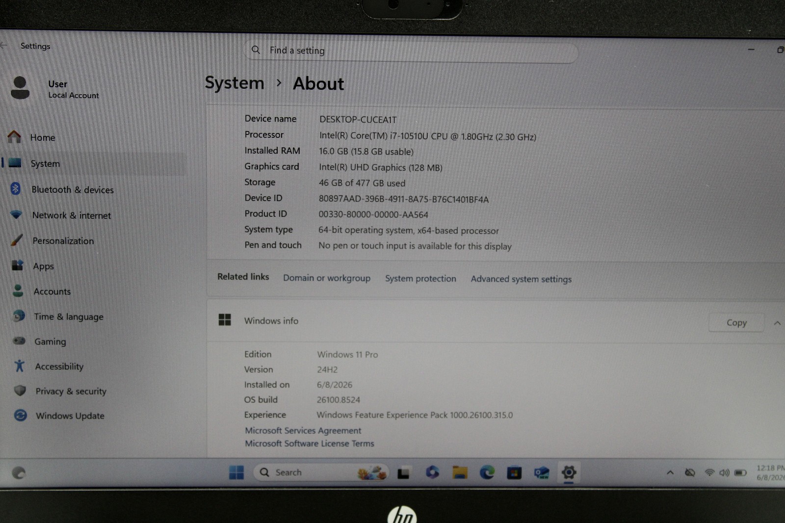 HP ProBook 440 G7 i7-10510U @ 1.8 GHz 16GB RAM 512GB SSD W11P