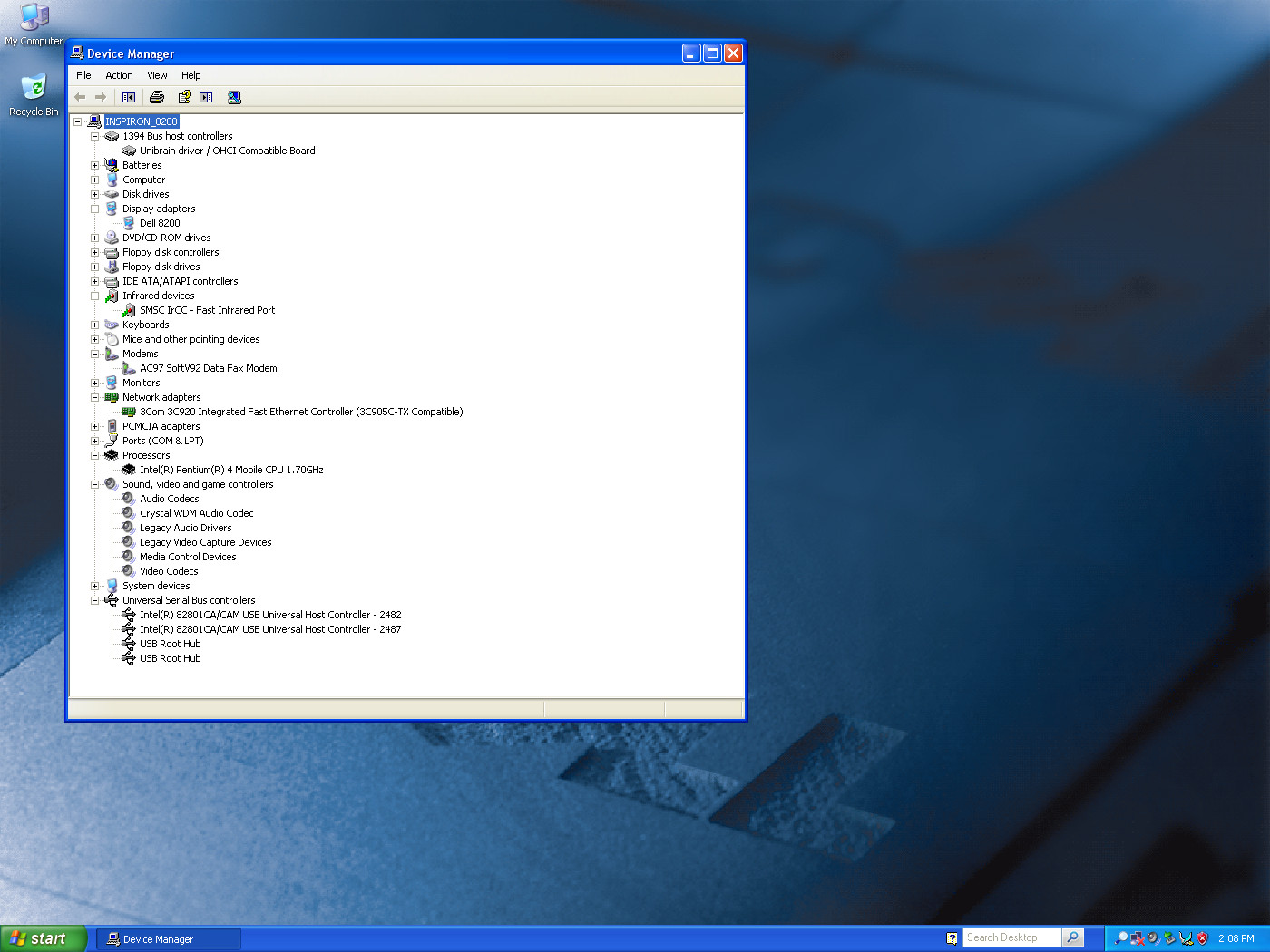 Dell Inspiron 8200 Pentium 4 @1.70GHz 1GB RAM 80GB HDD Windows XP Pro SP3