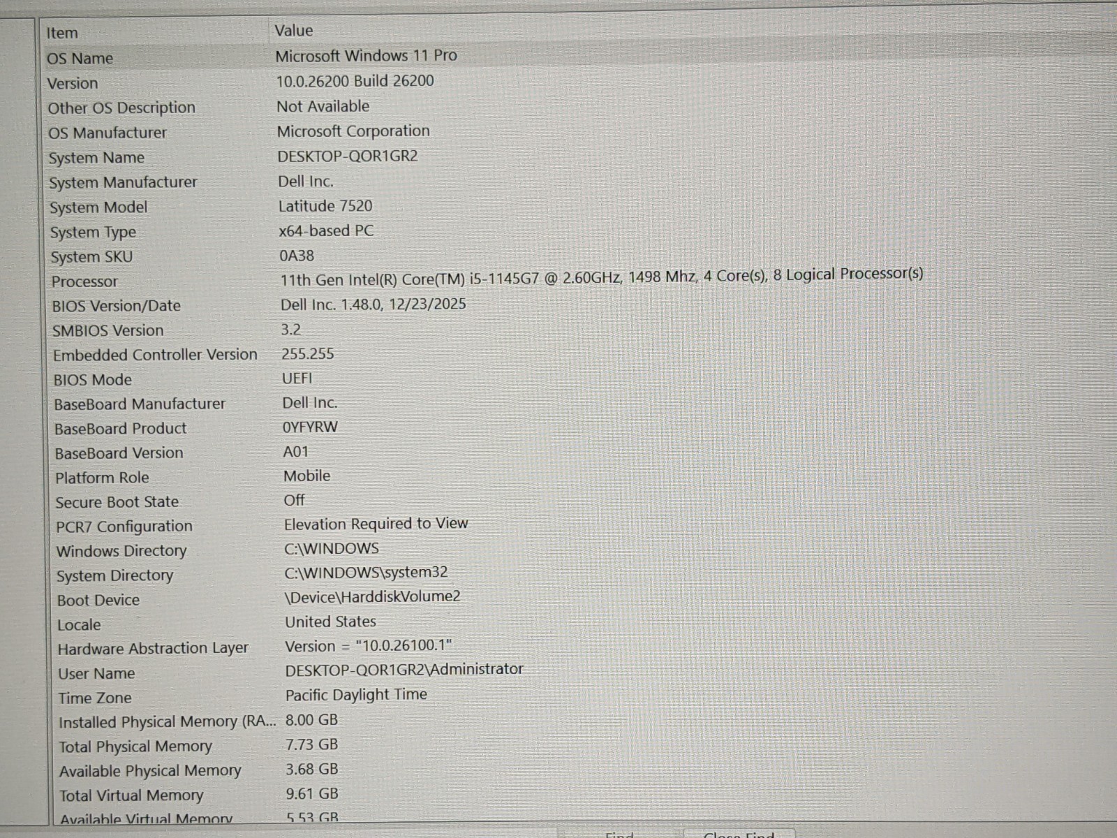 Dell Latitude 7520 15.6″ FHD Intel i5-1145G7 2.6GHz 8GB 256GB SSD Win11Pro +PA