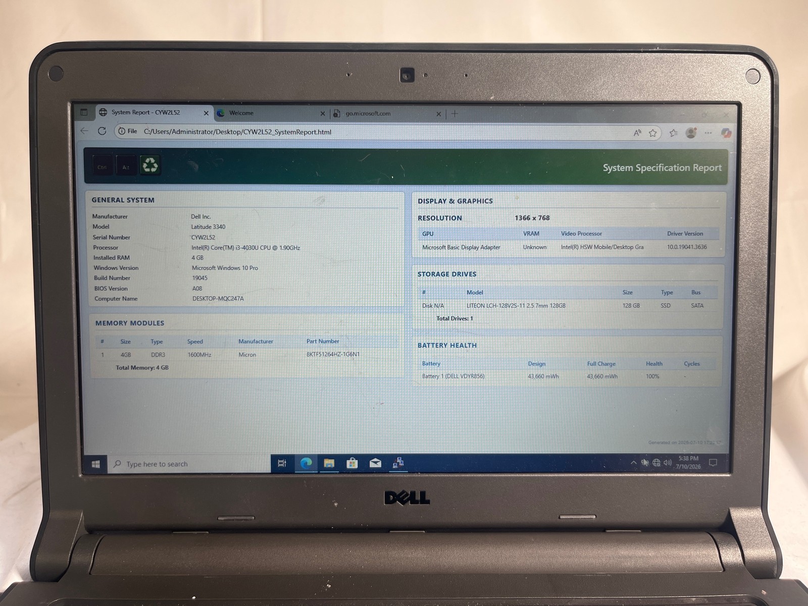 Dell Latitude 3340 i3-4030U 1.9GHz 4GB 128GB SSD 13.3″