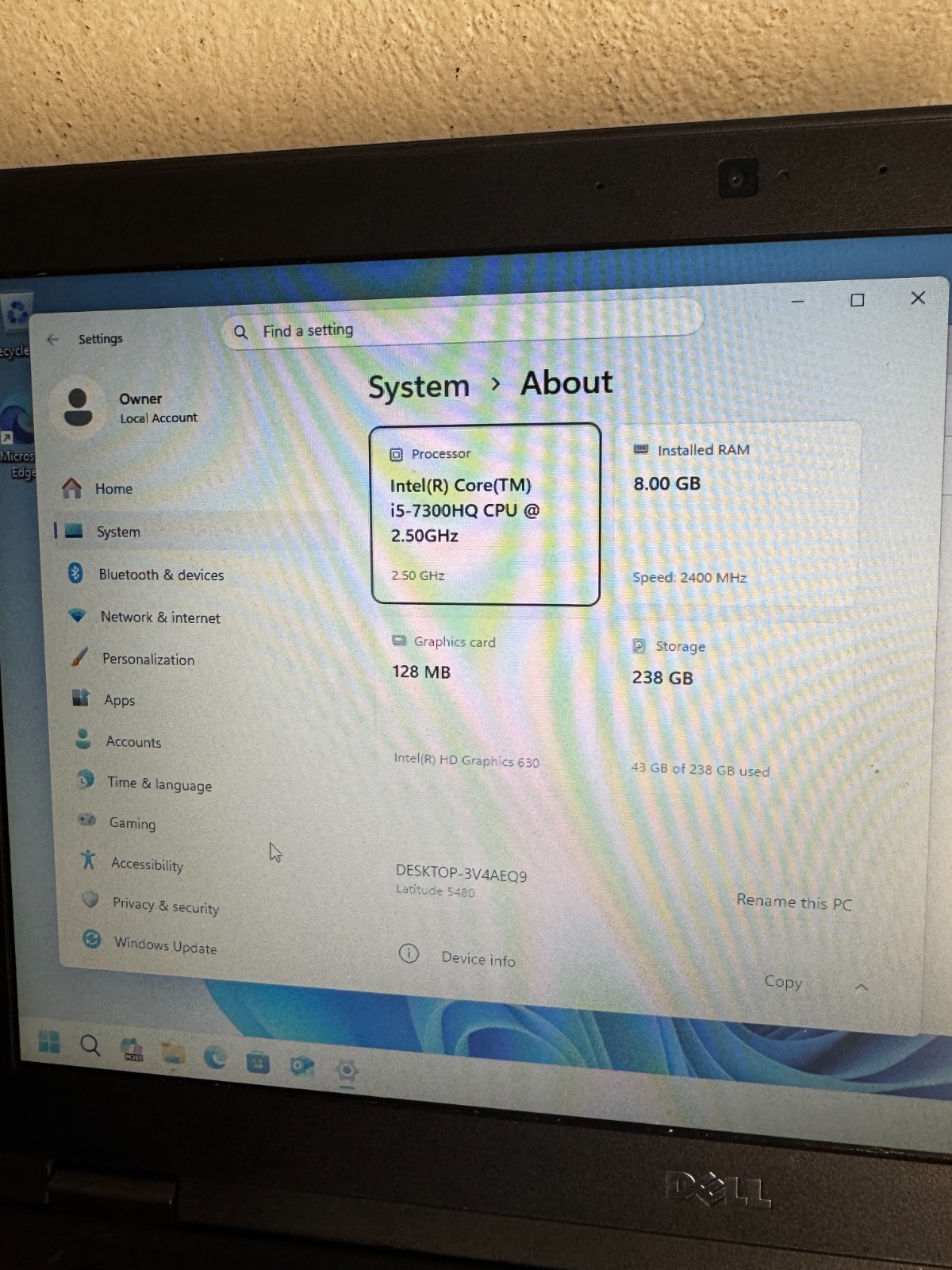 Dell Latitude Laptop 5480 Core i5-7300HQ, 8GB RAM, 256GB SSD, Win11 #3467