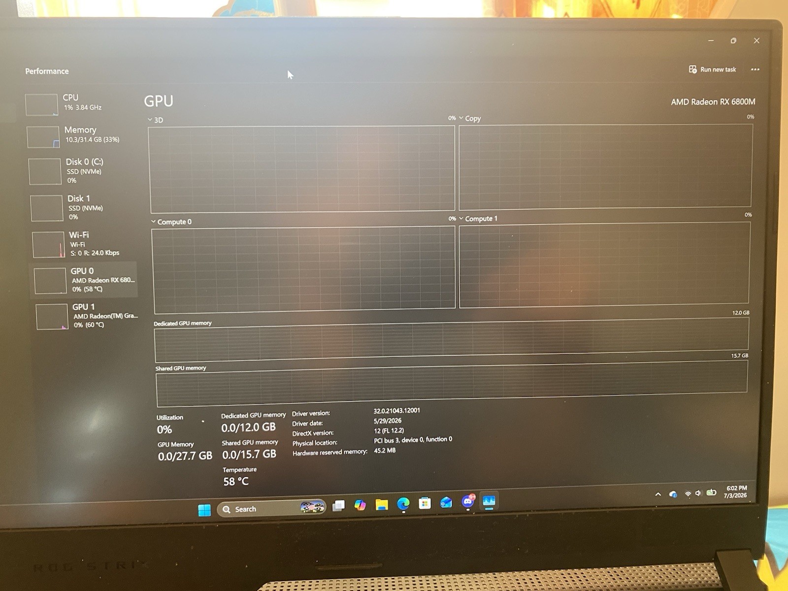 Strix G15 Advantage 6800m 5980hx 32GB 2Rx8 Ram 1.5TB Ssd READ