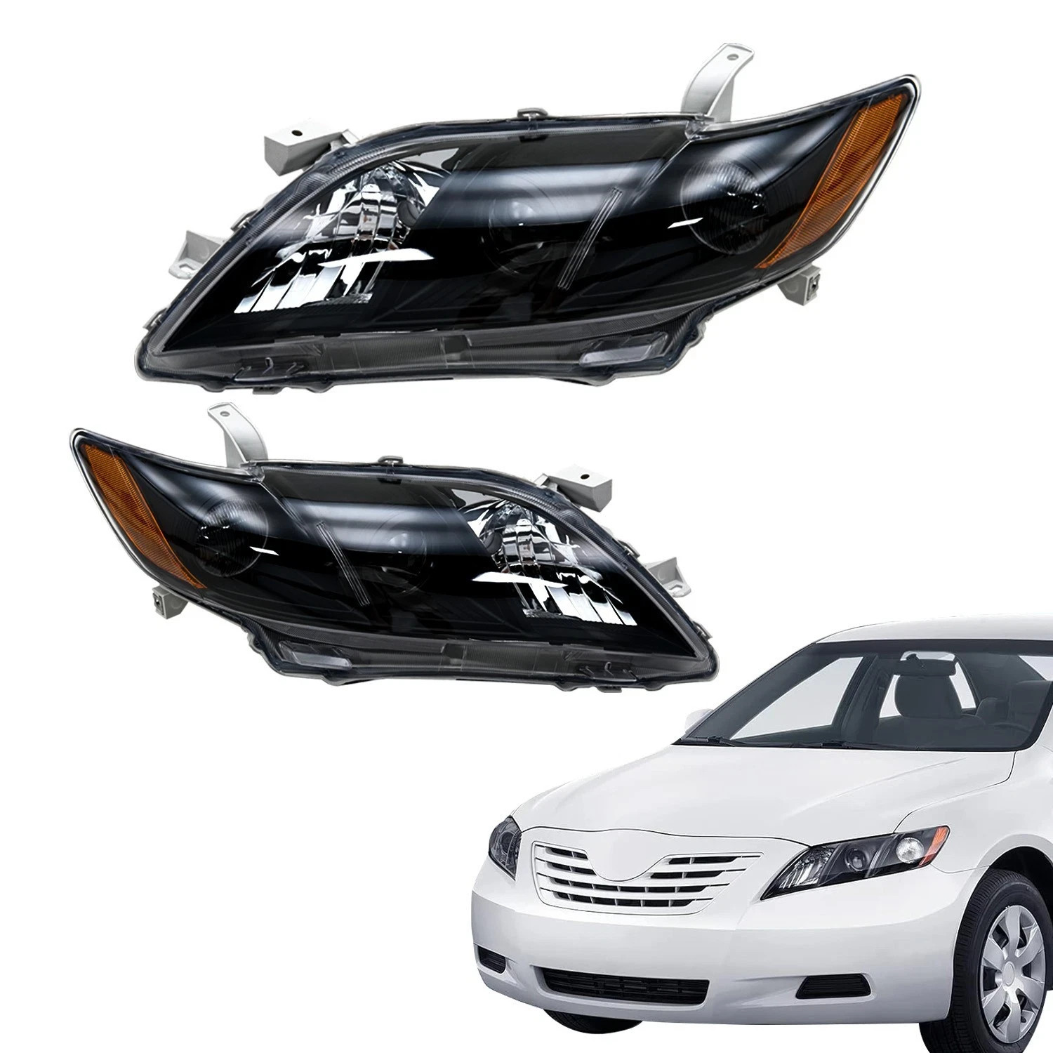HP-For 2007 2008 2009 Toyota Camry Pair Headlights Chrome Amber Projector LH & R