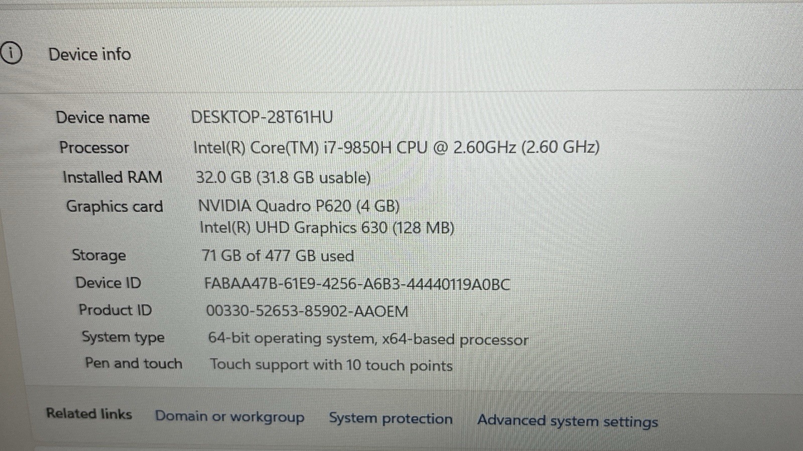 Dell Precision 3541 15.6 FHD i7-9850H 32GB 512GB Quadro P620 – Windows 11 Pro