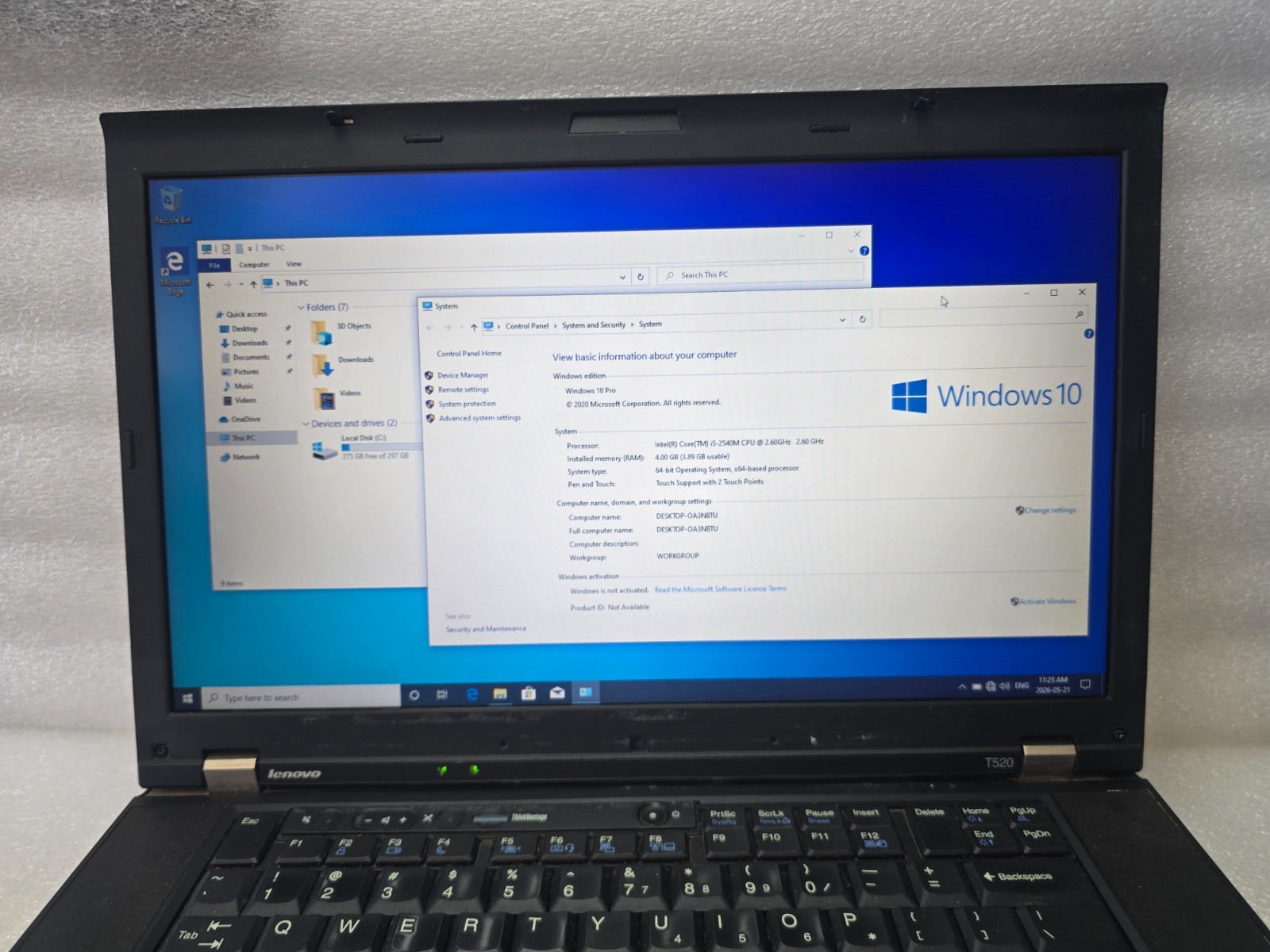 Lenovo ThinkPad T520 15.6″ Display Intel Core i5-2540M 2.6 GHz 4GB RAM Laptop
