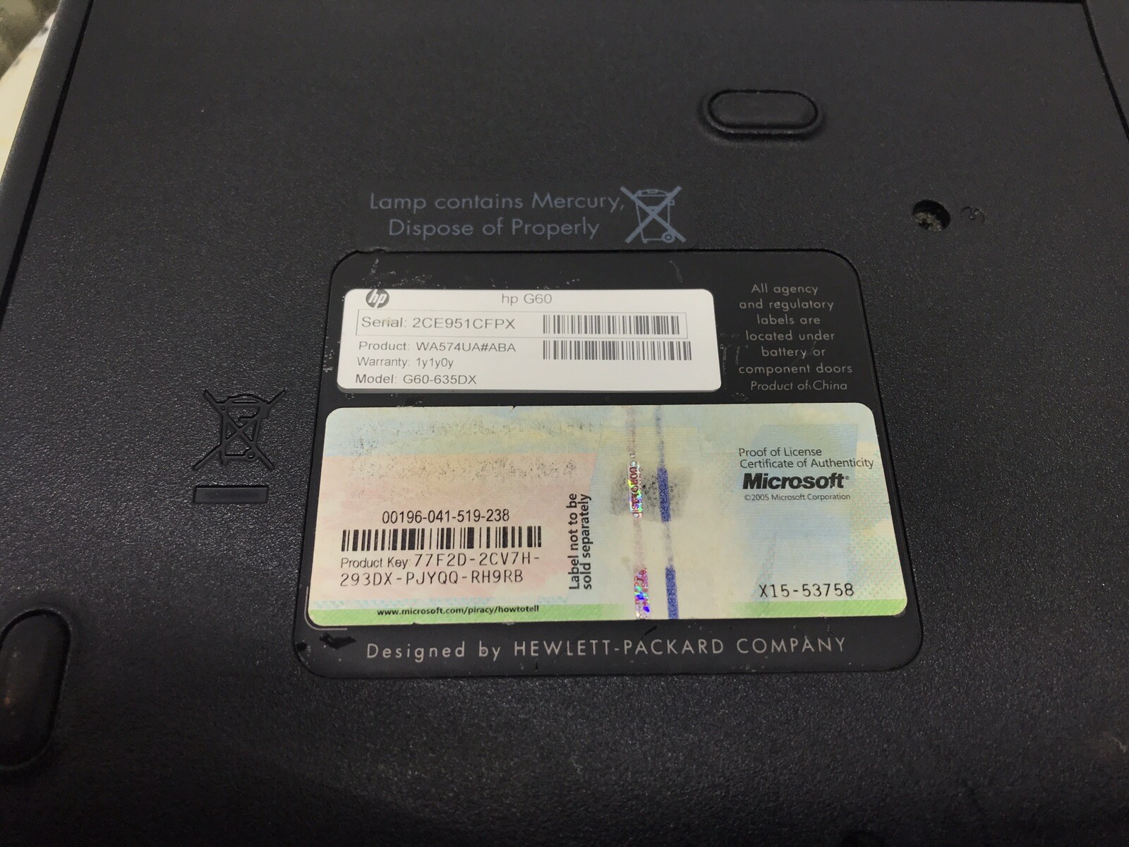 HP Laptop G60 PC 15” Pentium Dual-Core CPU T4300@2.10GHz 2GB RAM BOOTED TO BIOS