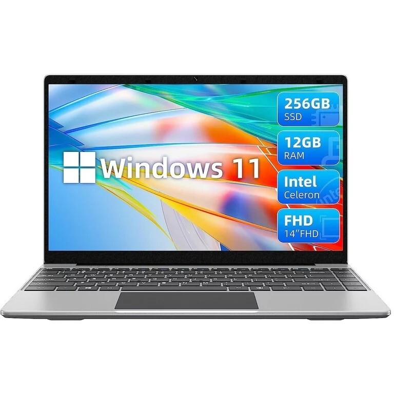 14in Windows 11 Laptop Computer 12GB DDR4 256GB SSD with Intel Quad Core Celeron