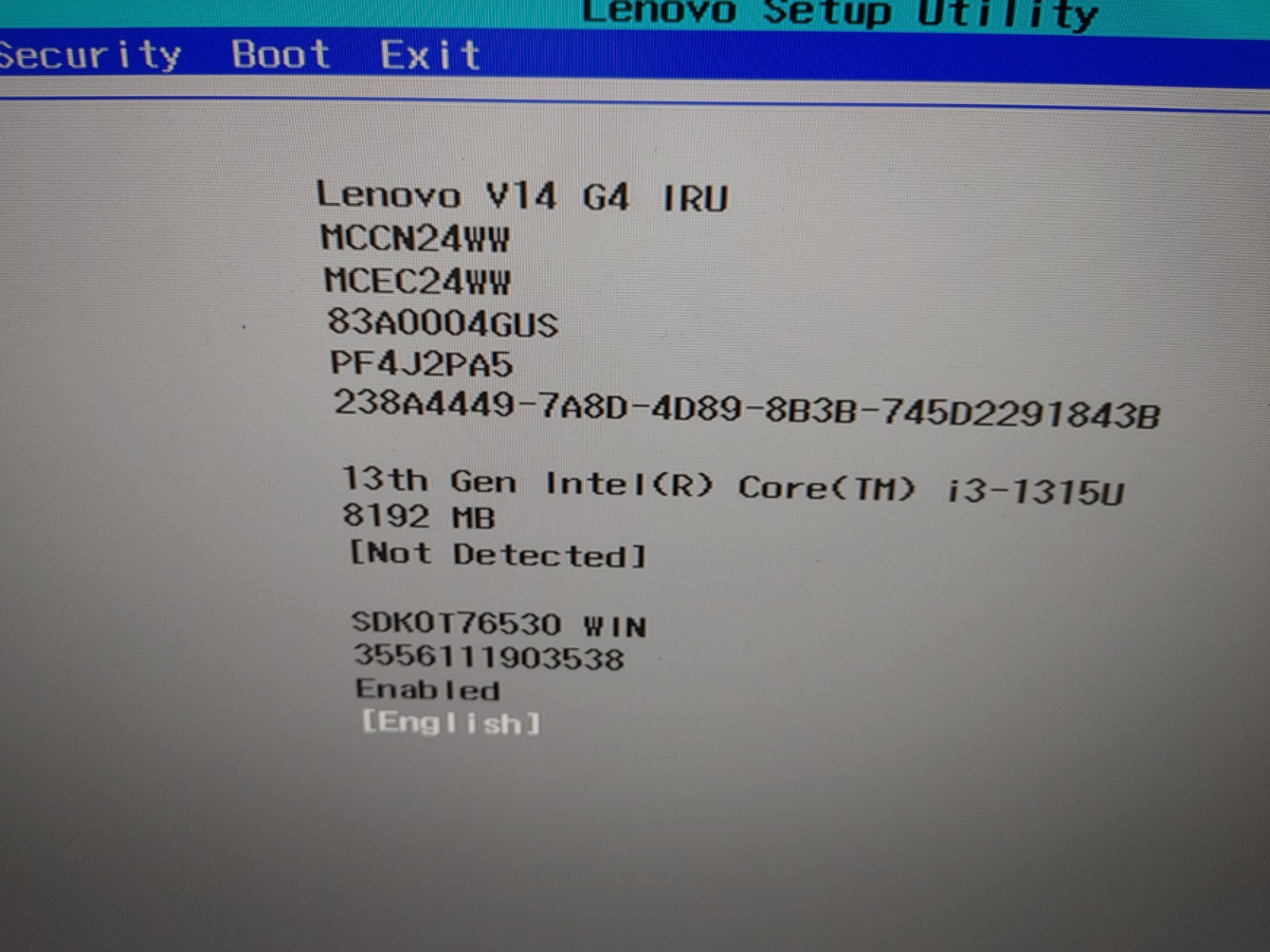 Lenovo V14 G4 IRU Core i3-1315U@8GB RAM , NO SSD , NO SCREEN , FOR PARTS ONLY