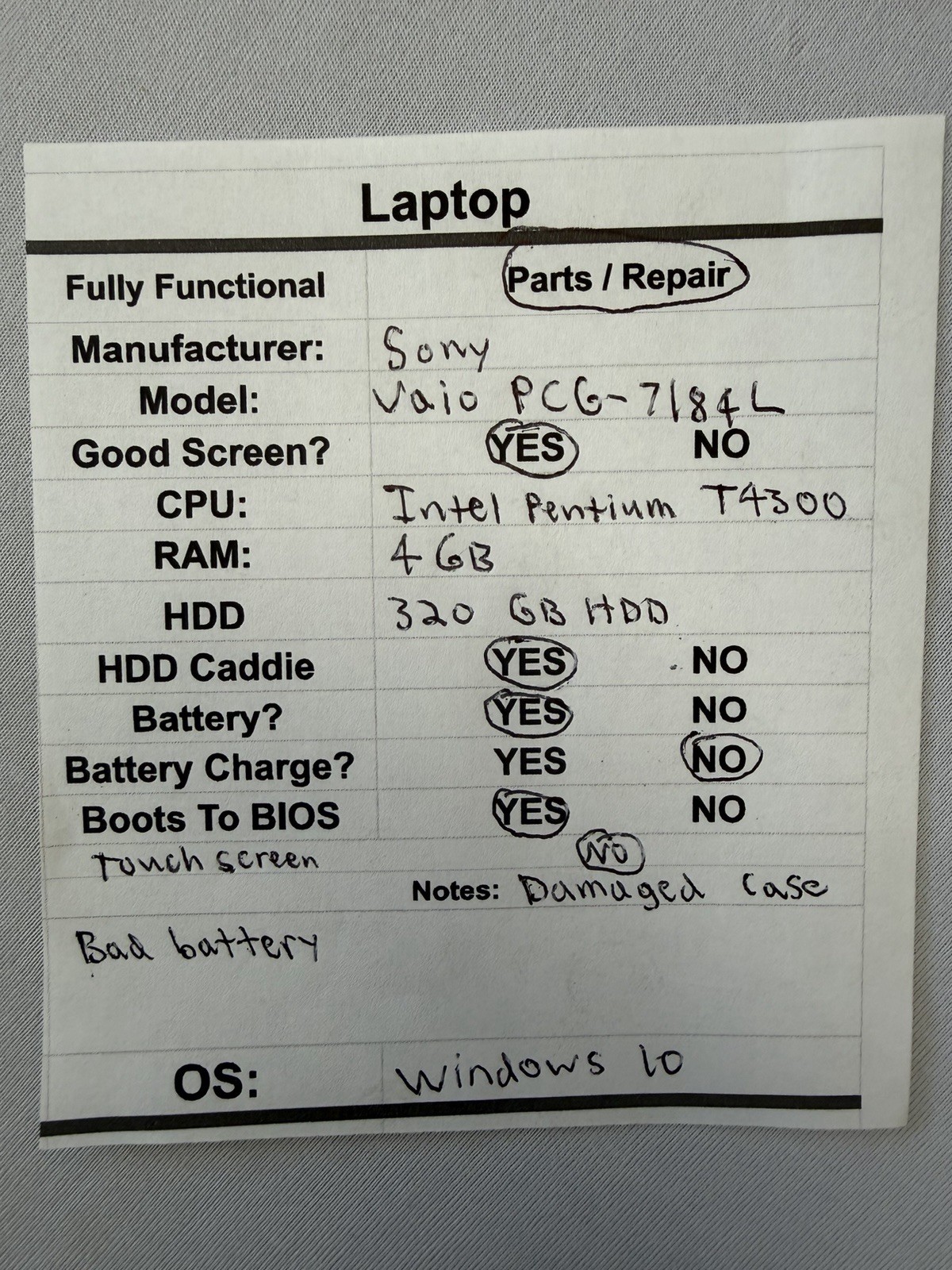Sony Vaio PCG-7184L Laptop – Good Screen – Intel Pentium T4300 – Read Des