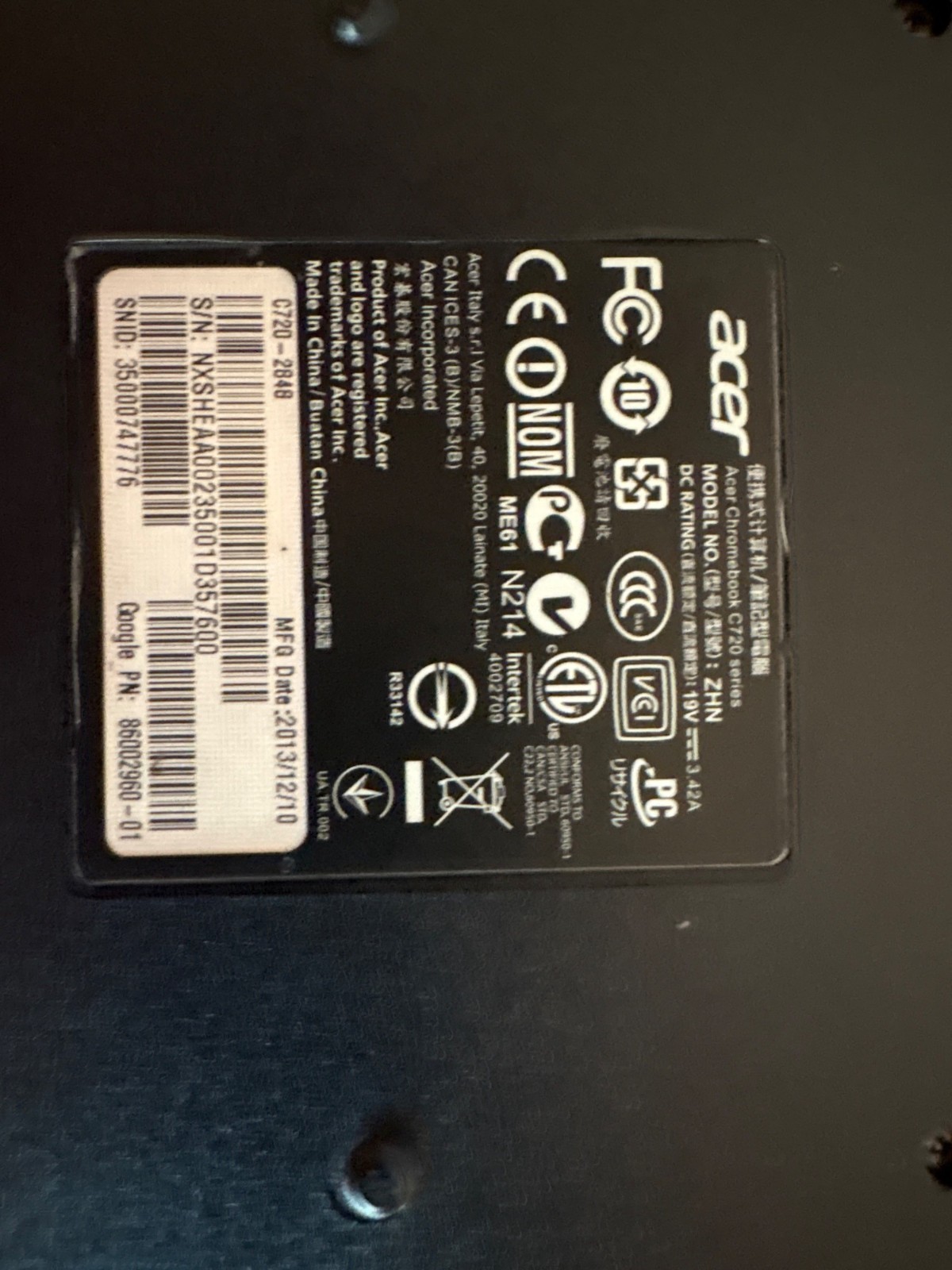 Lot Of 4 Acer Chromebook C720 Laptops 11.6″ Intel Inside Black ** Parts Only **