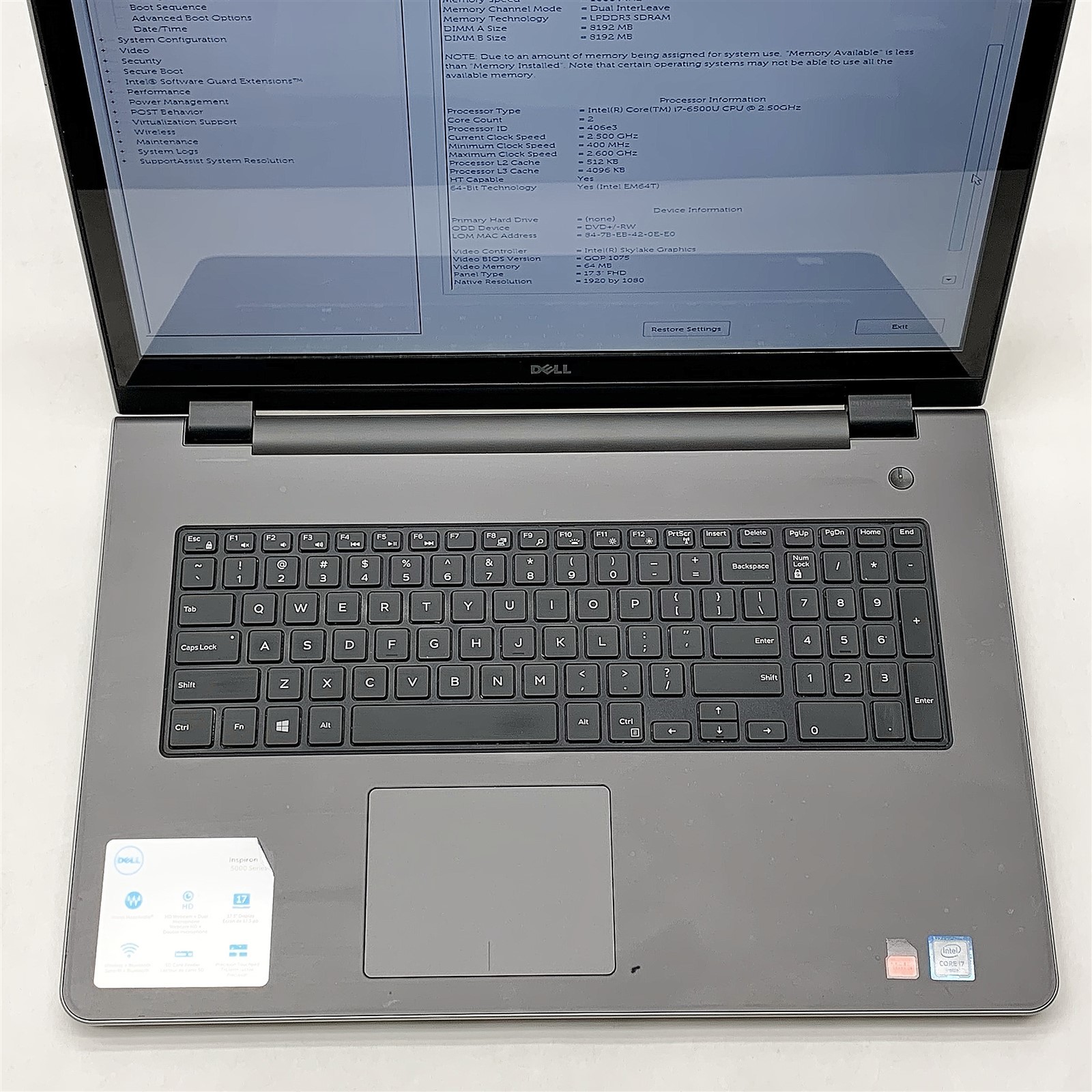 Dell Inspiron 5759 Laptop Intel Core i7 6500U 2.5GHZ 17.3″ Touch FHD 16GB NO HDD