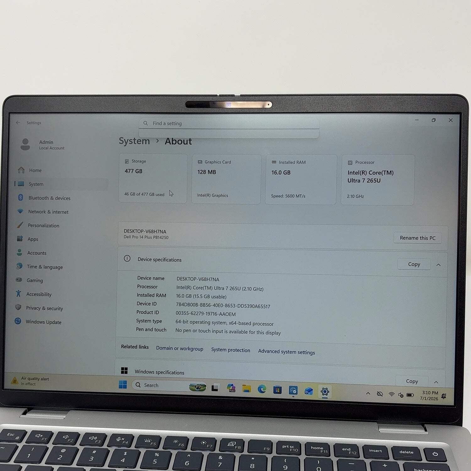 Dell 14 Plus PB14250 14″ Core Ultra 7 265U 2.1GHz 16GB RAM 512GB SSD