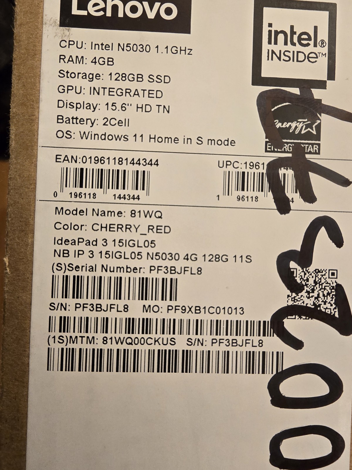LENOVO 81WQ00CKUS IdeaPad 3 15IGL05 15.6″ HD Pentium Silver N5030 1.1GHz Intel