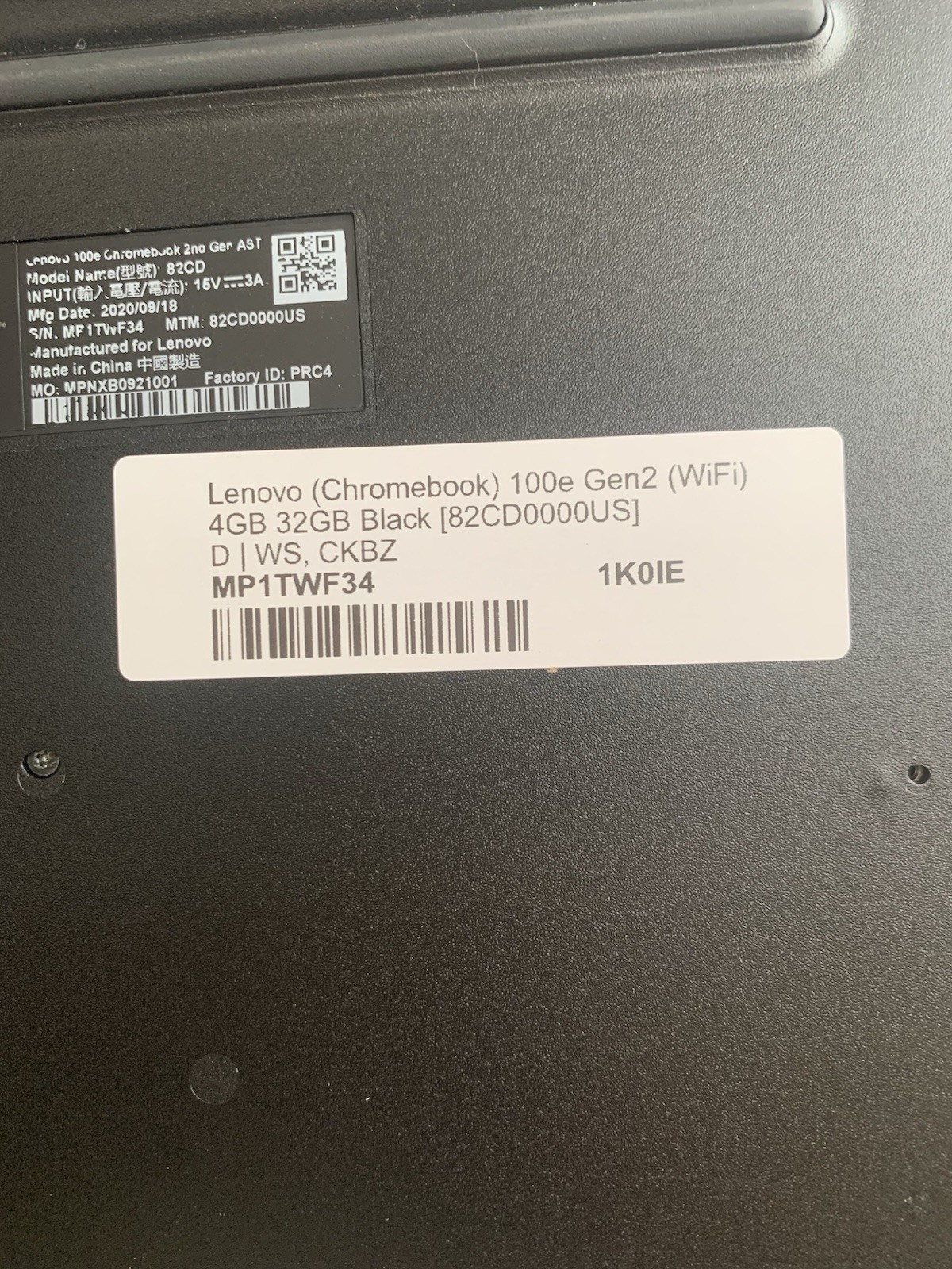 Laptop Lenovo 100e Gen 2 AST Chromebook 4GB 32GB WiFi Tested w/ Charger