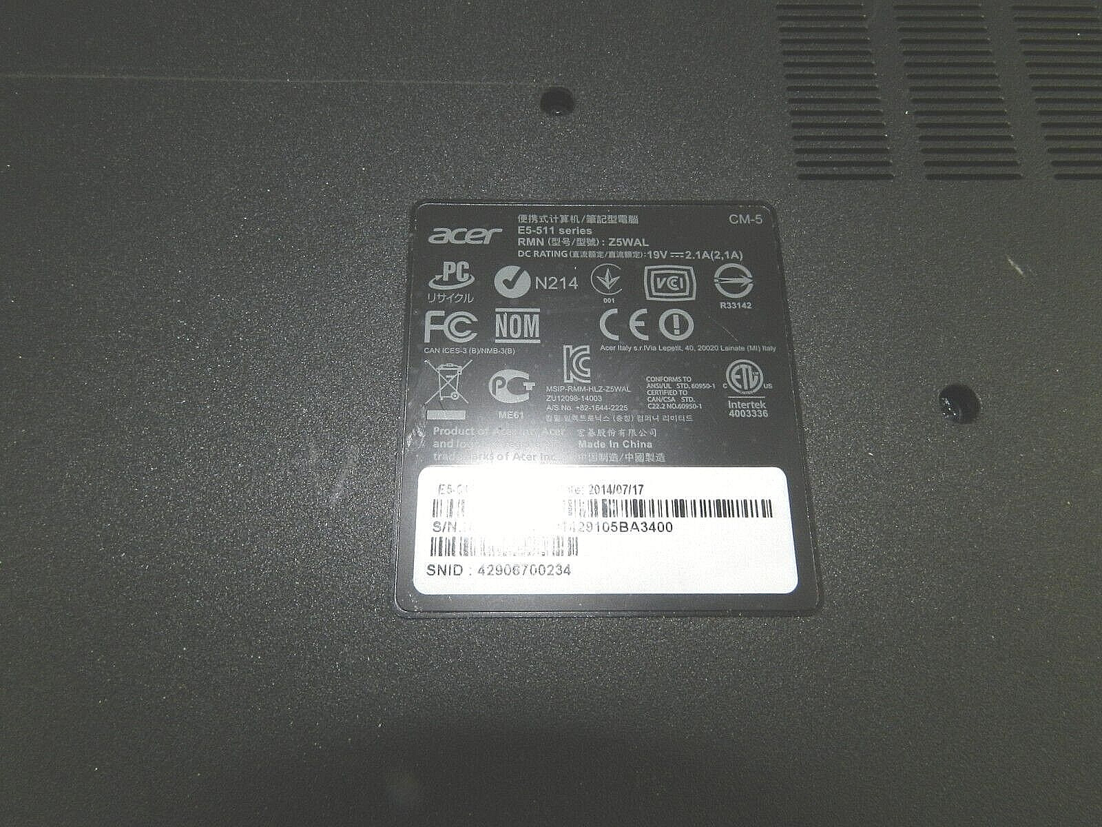 ACER ASPIRE E5-511-P4LN 15.6″ NOTEBOOK COMPUTER INTELPentium Quad 2.58 GHz B153