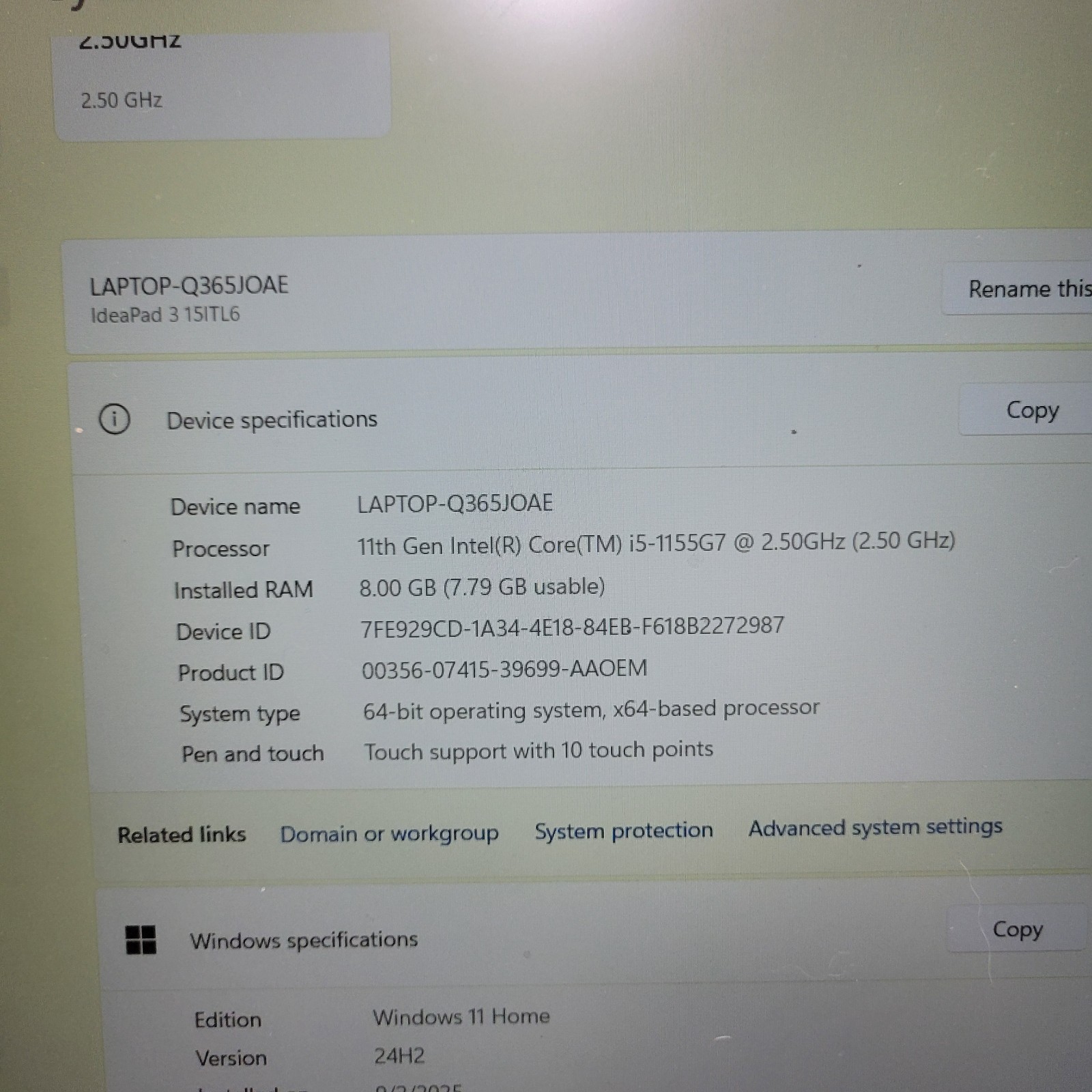 Lenovo IdeaPad 3 15ITL6 15.6″ i5-1135G7 2.5GHz 8GB RAM 512GB SSD With AC Win 11