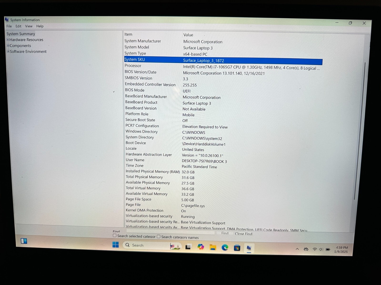 MICROSOFT SURFACE LAPTOP 3 1872 1TGB SSD, i7-1065G7, 1.30 GHz, 32GB RAM