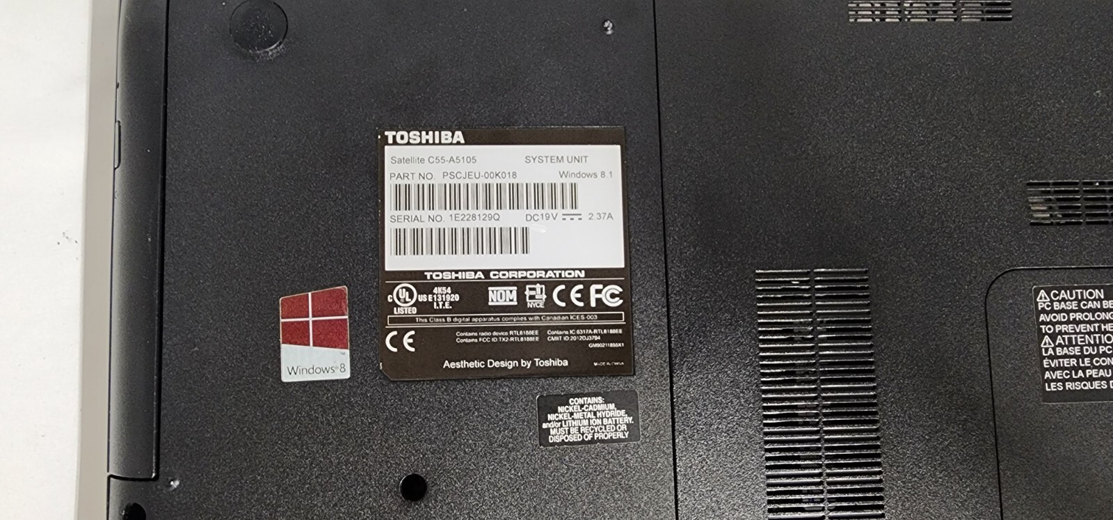 Toshiba Satellite C55-A5105 / Intel Celeron N2820 @ 2.13GHz / Read – AS-IS