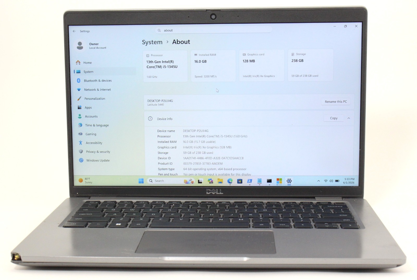 DELL LATITUDE 5440 14″ 1.6GHz i5-1345U 256GB SSD 16GB RAM Win 11 Pro ; 6181976