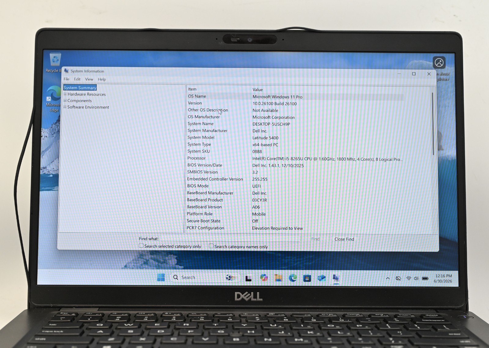 Dell Latitude 5400 i5-8265u 1.6GHz 8GB RAM 128GB SSD Windows 10 Pro