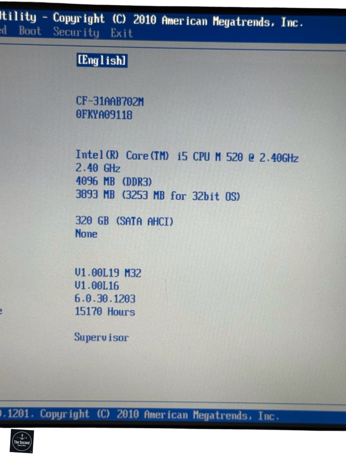 Panasonic Toughbook CF-31 Intel Core i5 M520 CPU @ 2.40GHz Windows 10