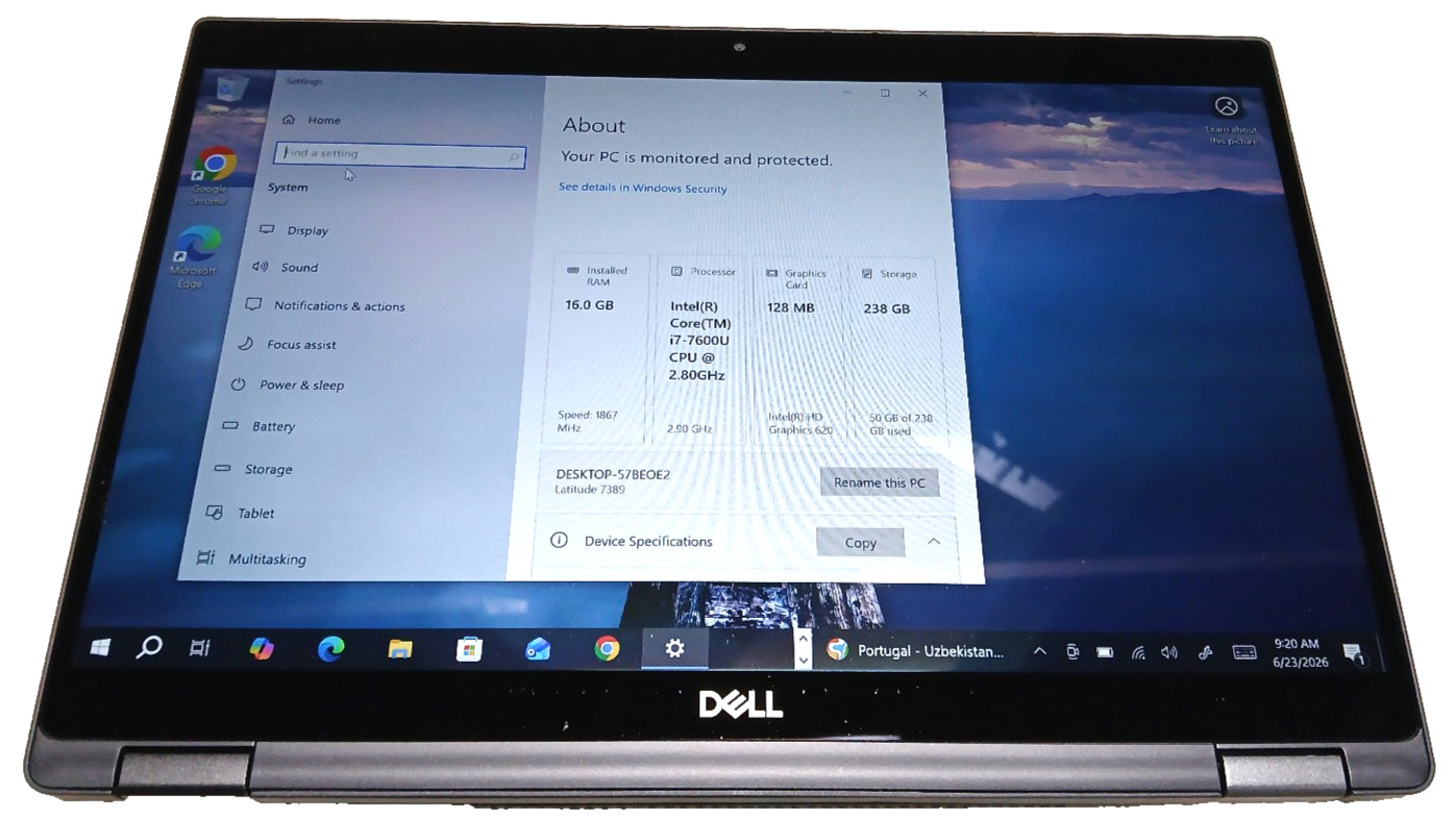 dell latitude 7389 2 in 1, intel core i7-7600u 2.8GHZ, 16 gb, 256 nvme.