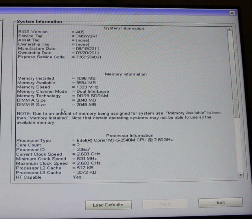 Dell Latitude E6320 – BOOT TO BIOS MISSING PARTS READ