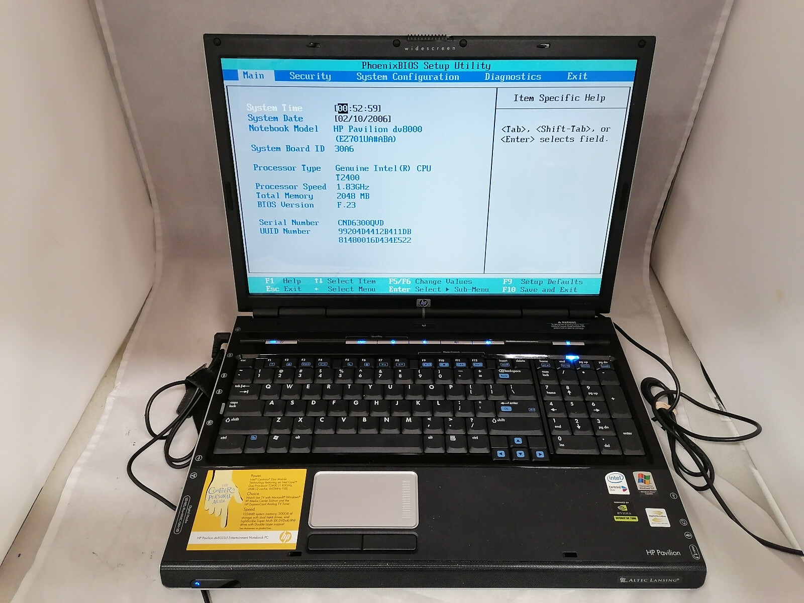 HP Pavilion dv8333cl t2400 2GB DDR2 No Battery No Charger No HDD Powers to Post