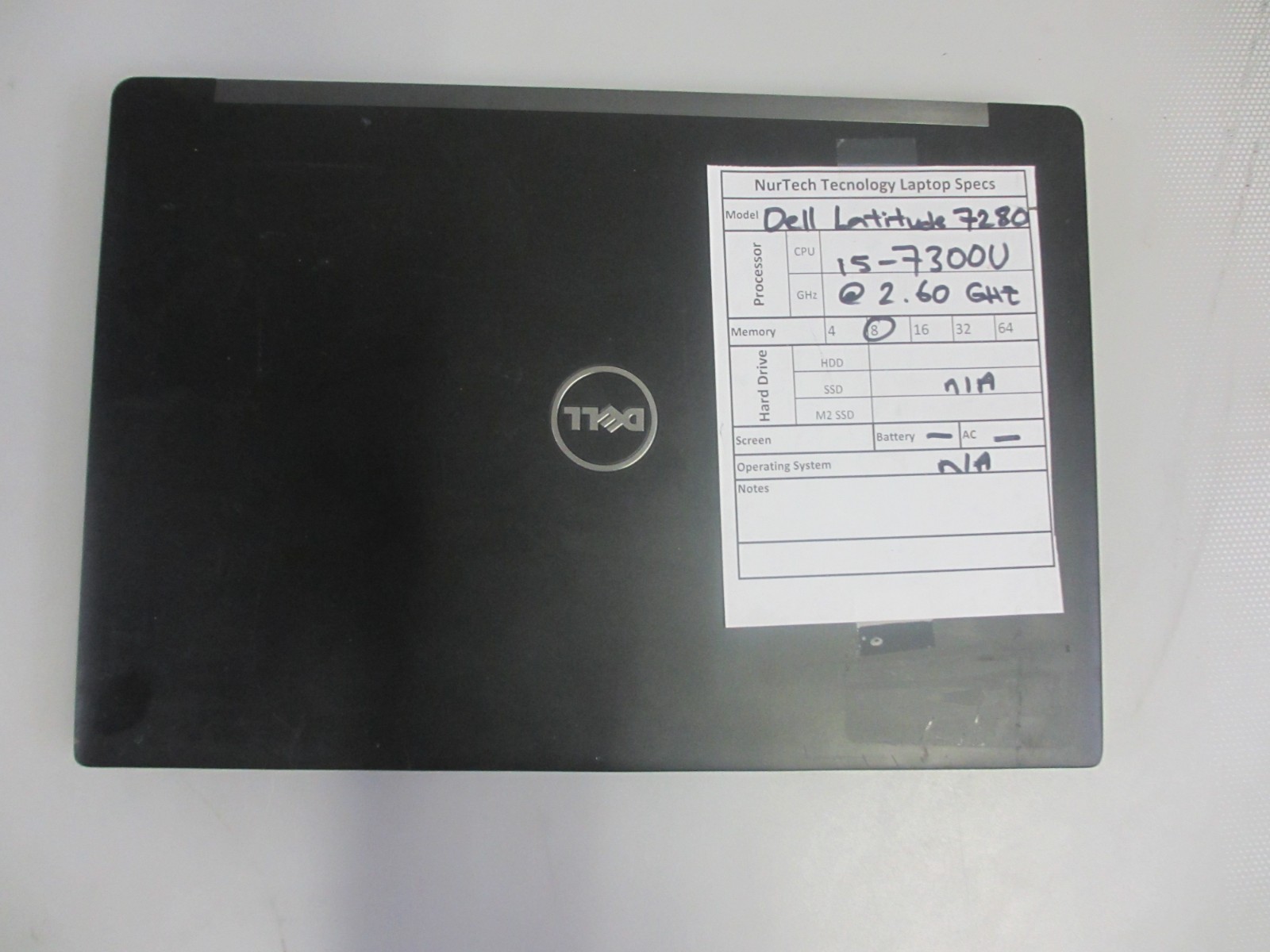 Dell Latitude 7280 i5-7300U 2.60GHz 8GB Laptop NO OS/ HDD/ BTRY/AC