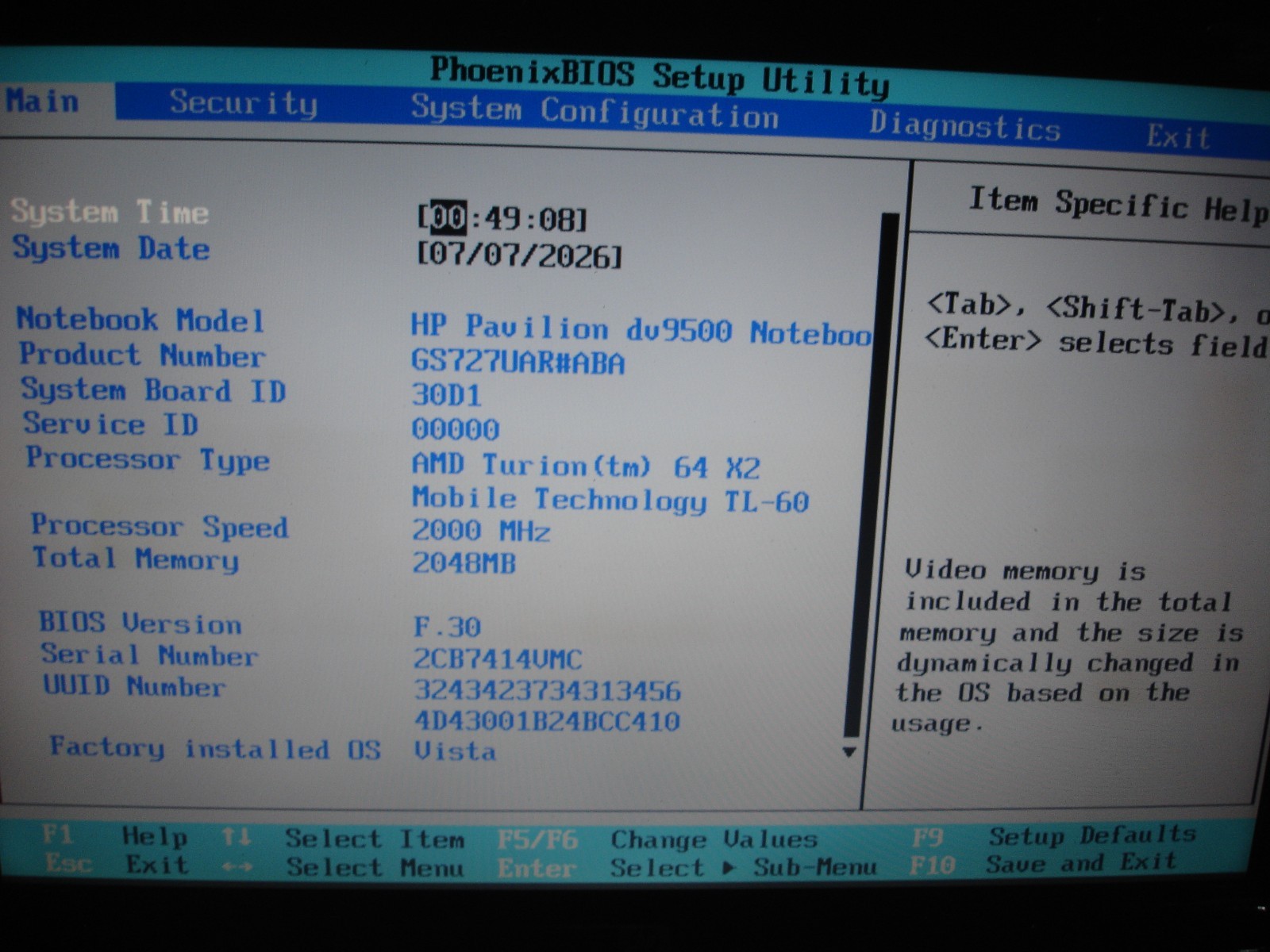 HP Pavilion DV9500 Laptop AMD Turion 64 X2 120 GB HD 2GB RAM Vista AC Adapter