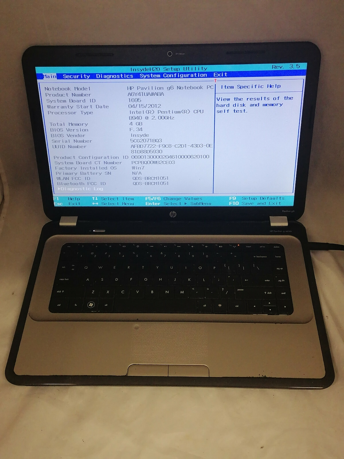 HP Pavilion g61d28dx Pentium B940 4GB DDR3 Posts No HDD / Battery / Charger