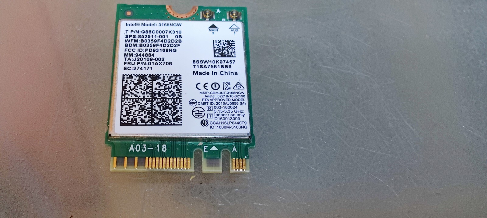 ACER A315-21 A315-31 A315-51 A315-52 A314-32 SCHEDA WIFI DUAL BAND COMBO 3168NGW