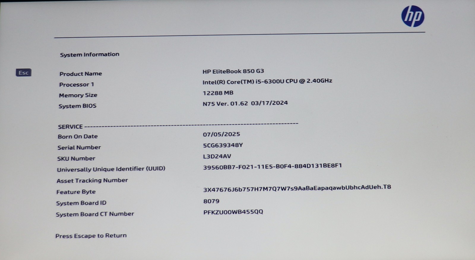 HP EliteBook 850 G3 |Intel Core i5@2.40 GHz|12GB RAM|256GBSSD|WIN 10 Prof|Webcam