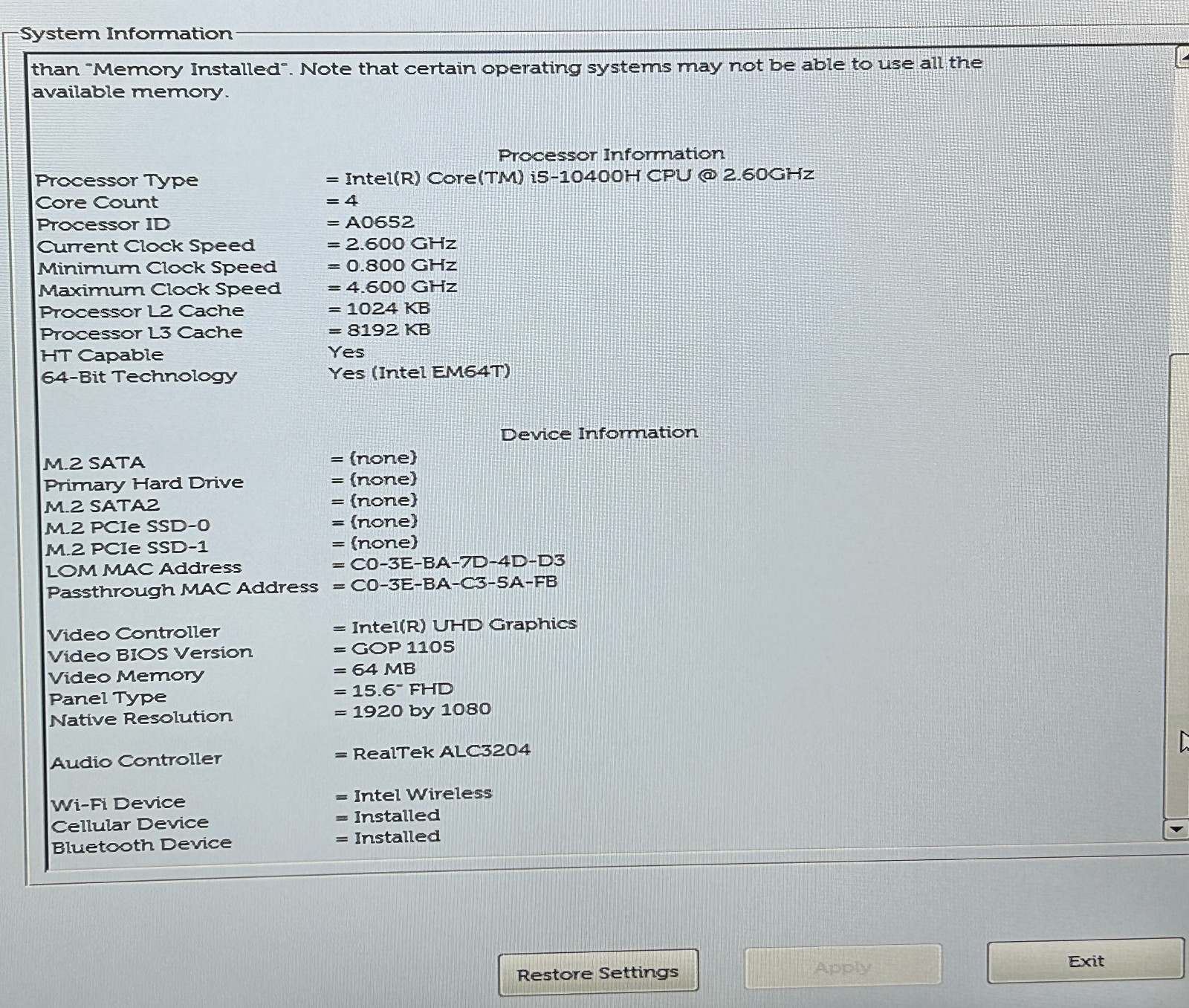 Dell Precision 3551 15.6″ i5-10400H 2.6GHz 8GB RAM No SSD No OS Laptop
