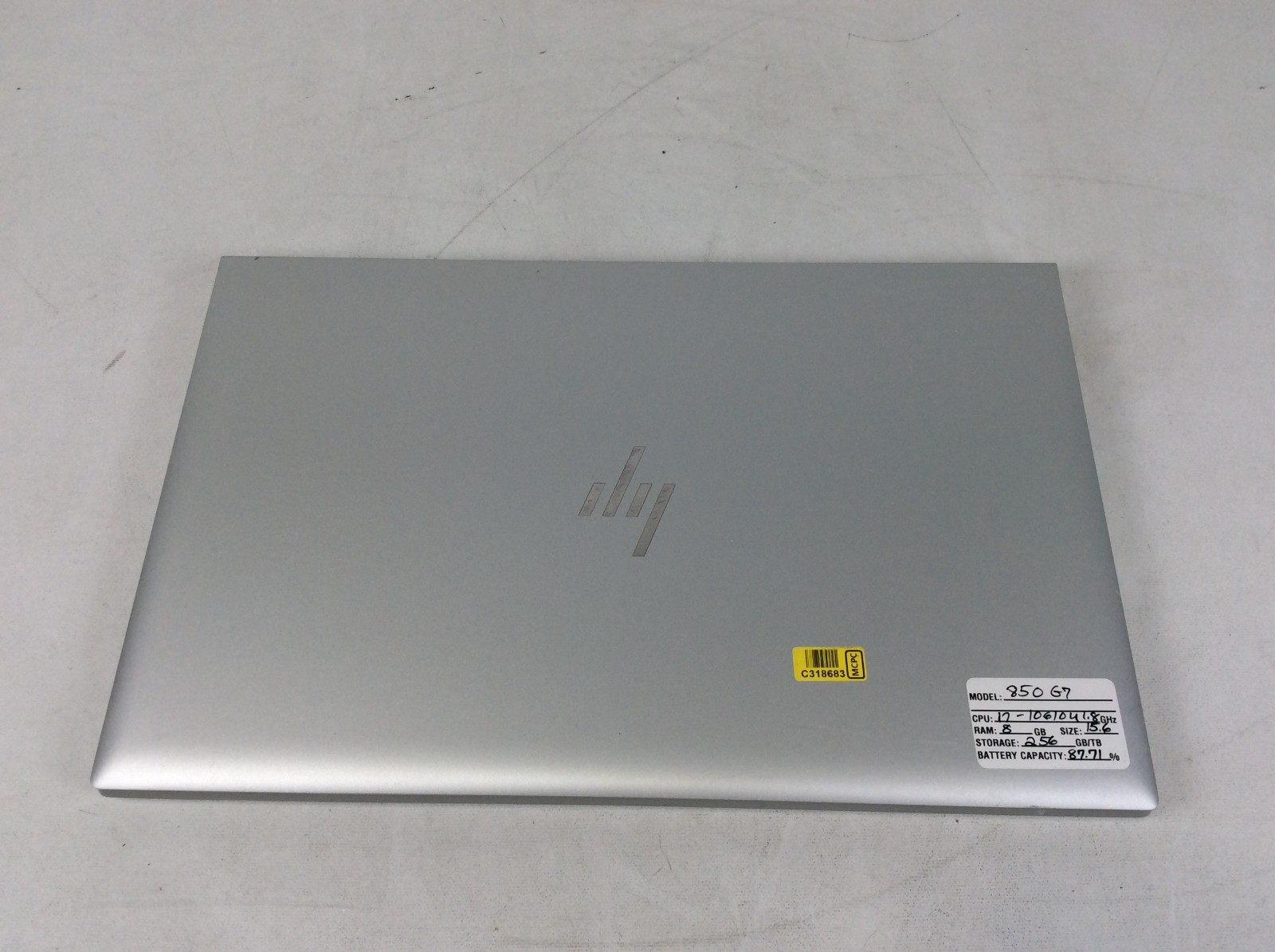 HP EliteBook 850 G7 I7-10610U 1.8GHZ 8GB RAM 256GB + Charger Battery Cap 87%