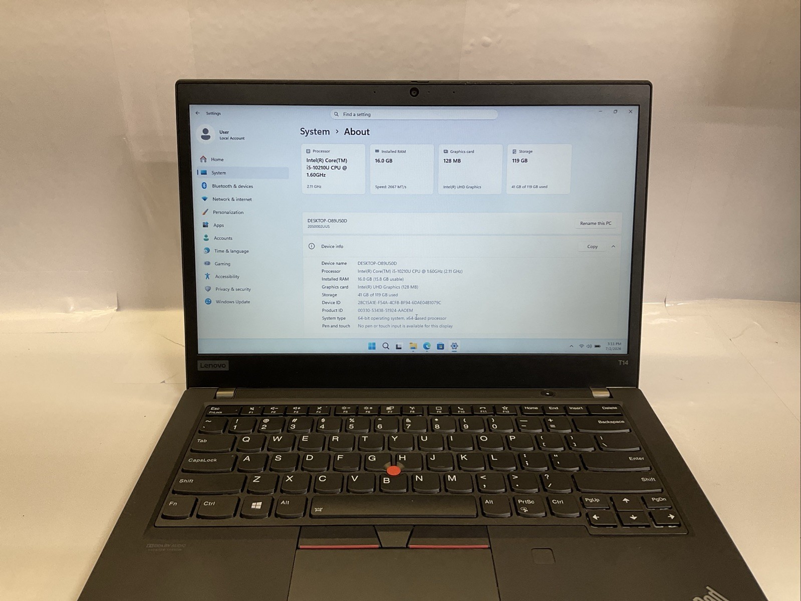 Lenovo ThinkPad T14 Gen 1/ i5-10th Gen/ 16GB RAM/ 128GB SSD/FHD/W11 Pro/(129F)