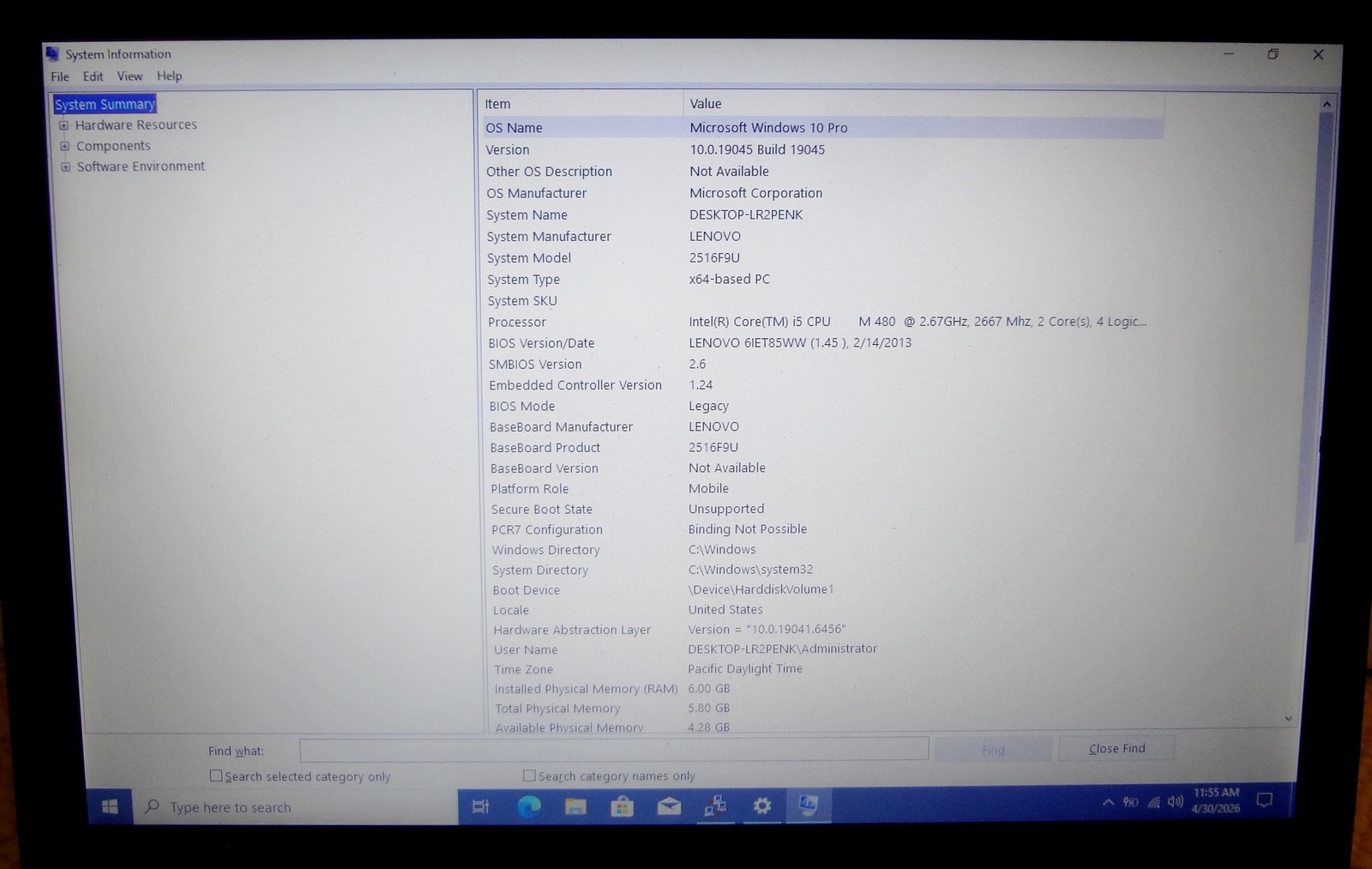 Lenovo ThinkPad T410, i5 M480 2.4GHz, 6GB RAM, 250GB SSD, Win 10 Pro
