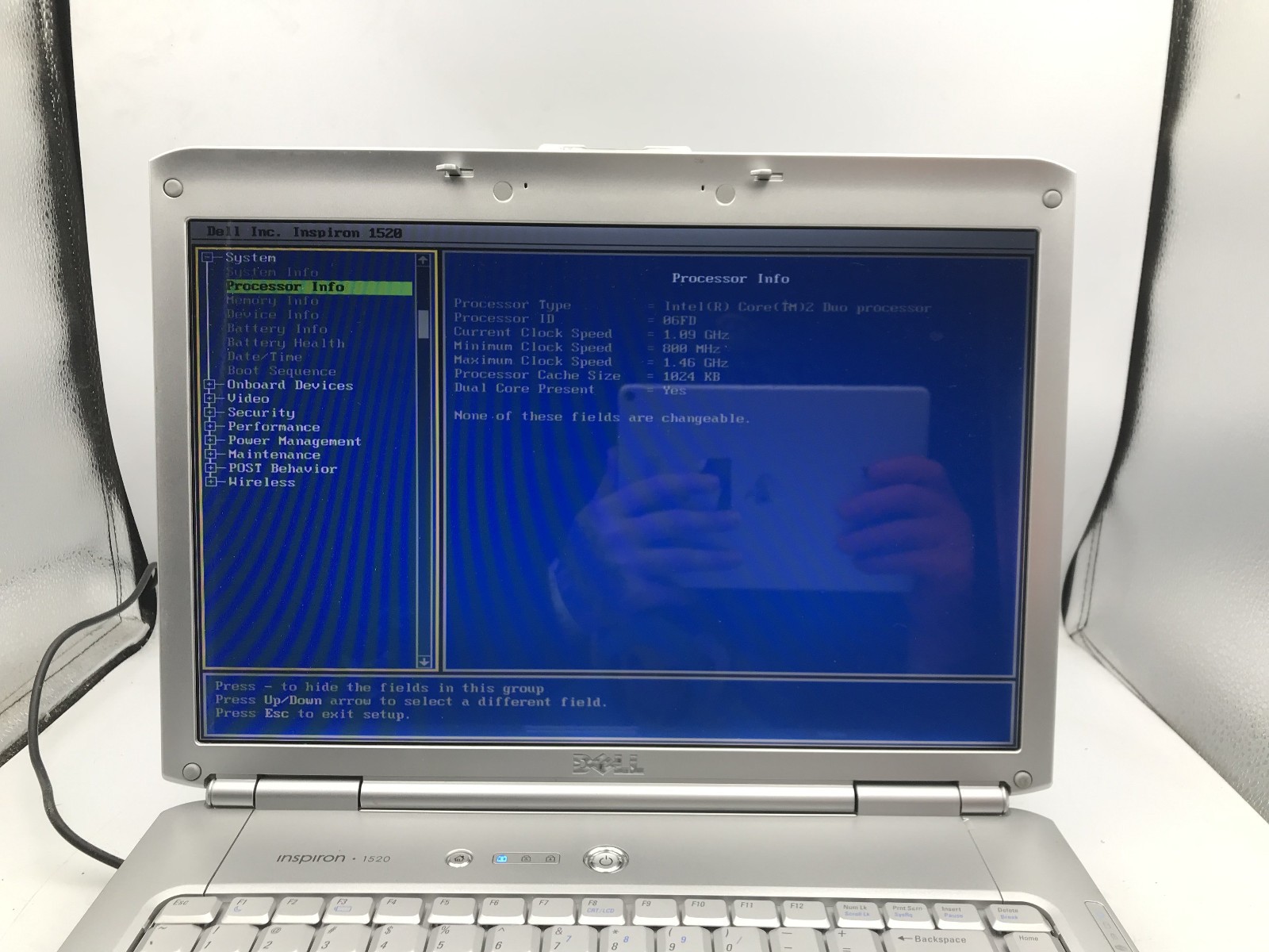 DELL INSPIRON 1520 – BOOTS TO BIOS – INTEL CORE 2 DUO – NO RAM -READ DESCRIP- BB