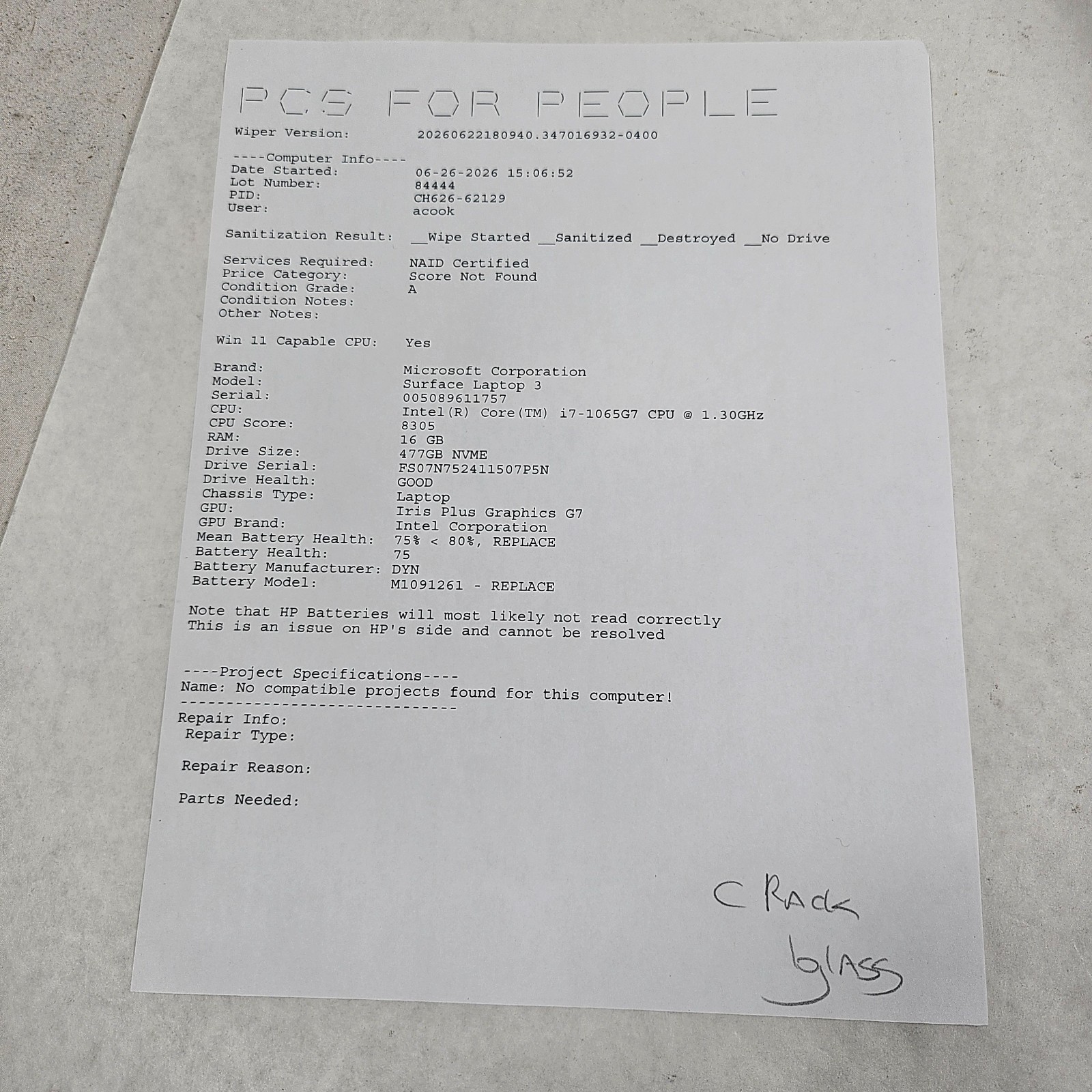 Microsoft Surface Laptop 3 15.6” i7-1065G7 512GB SSD 16GB RAM CRACKED SCREEN