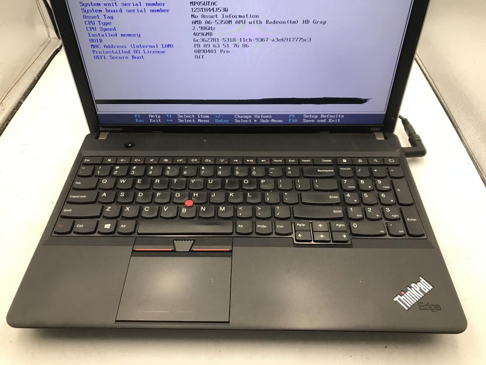 LENOVO THINKPAD E545 – BOOTS TO BIOS/BAD LCD – AMD A6 5350M – 4GB RAM – READ -BB