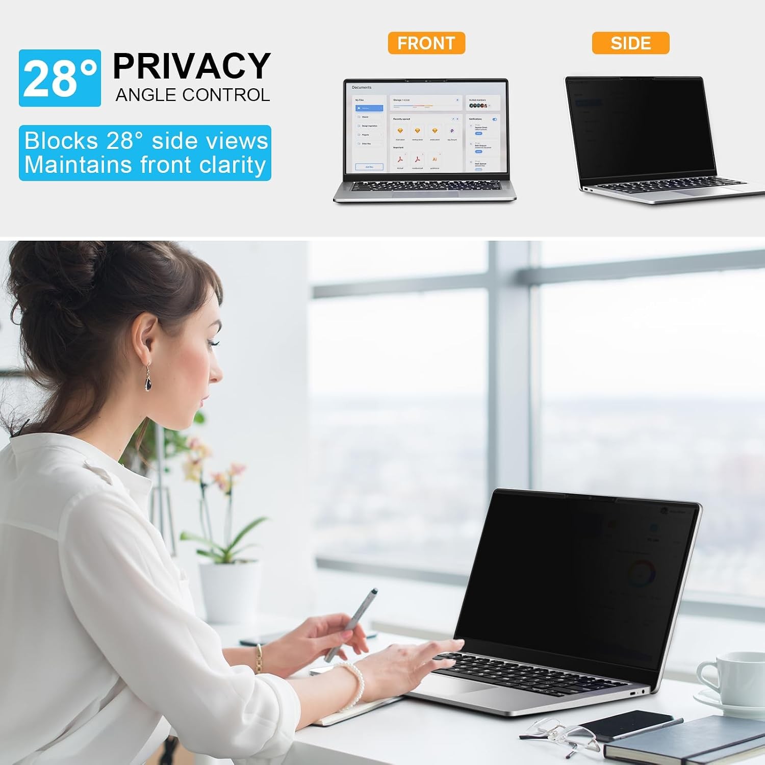Laptop Privacy Screen 14 Inch 16:9, Magnetic Removable Anti-Glare Blue Light Blo
