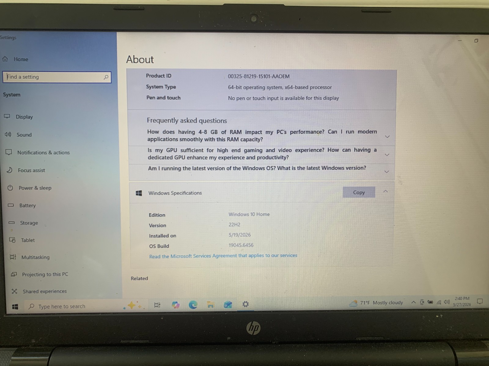HP 15-bs212wm 15.6″ Intel Celeron N4000 1.10GHz 4GB RAM 500GB HDD Win 10 Home