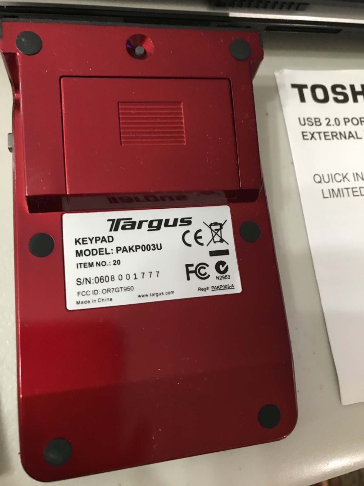 TOSHIBA SATELLITE LAPTOP/POWER CORD/EXTERNAL HARD DRIVE/WIRELESS # KEYPAD/+