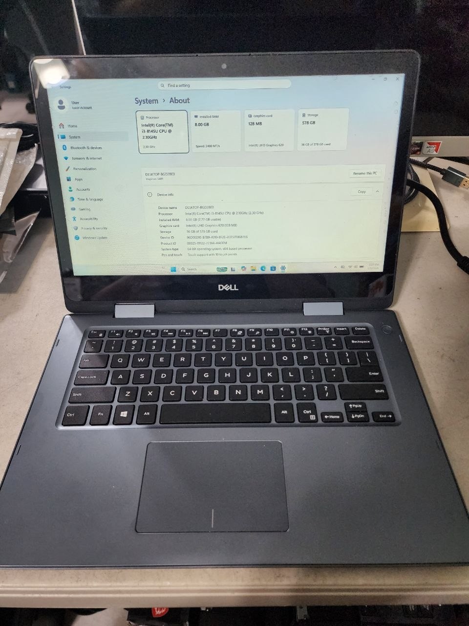 Dell Inspiron 5481 Laptop i3 8145U 2.1GHz 8GB 500GB HDD Win11 Touch Screen DMG