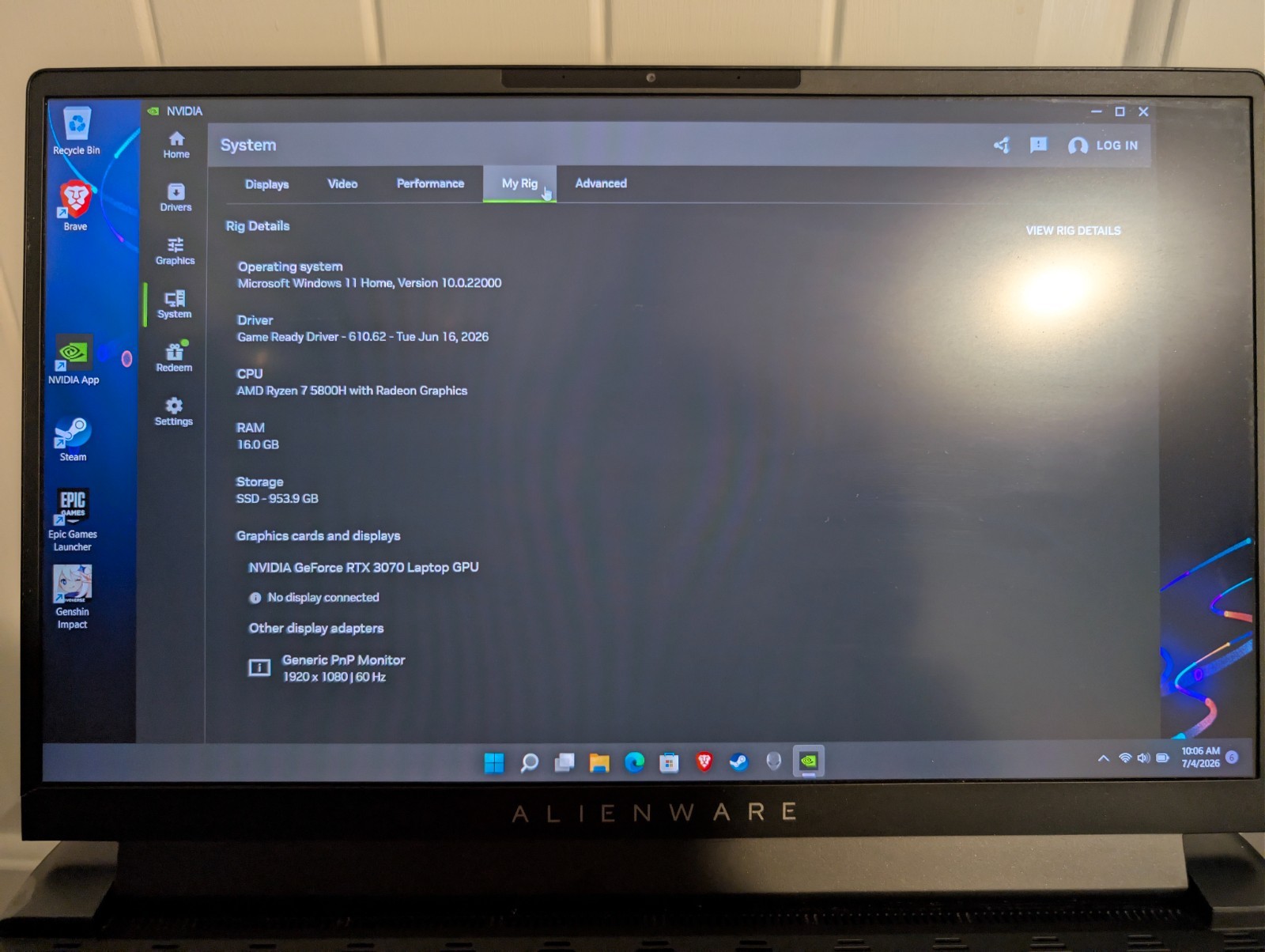 Alienware m15 r5 Ryzen 7 3070 360hz