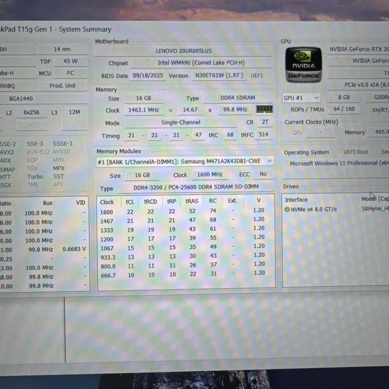 Lenovo ThinkPad T15g Gen 1 | i7-10750H | NVIDIA RTX 2070 Max-Q | 16GB 512GB W11P