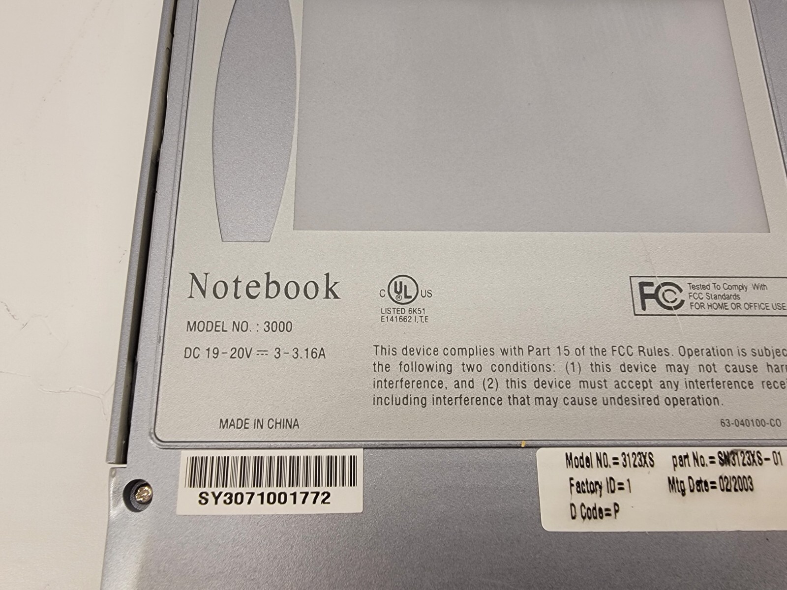 EXTREMELY RARE Windows XP Laptop, SOTEC Notebook 3000 3123XS UNTESTED