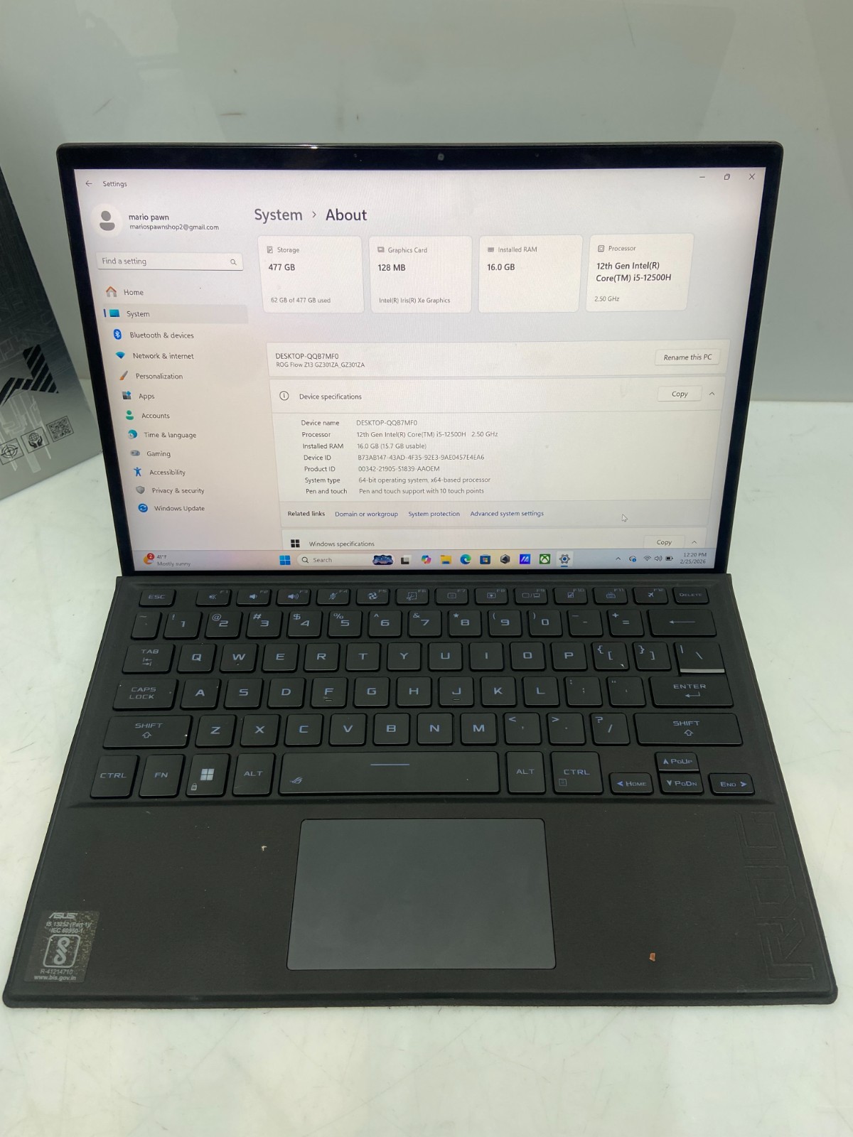 Asus ROG Flow Z13 GZ301Z 13.4″ i5-12500H 2.5GHz 16GB RAM 512GB SSD
