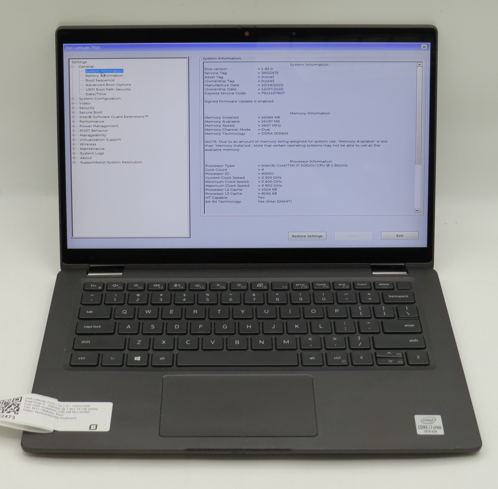 Dell Latitude 7310 | i7-10610U @ 1.8GHz | 16GB / 256GB m2 | 13.3 touch | No OS