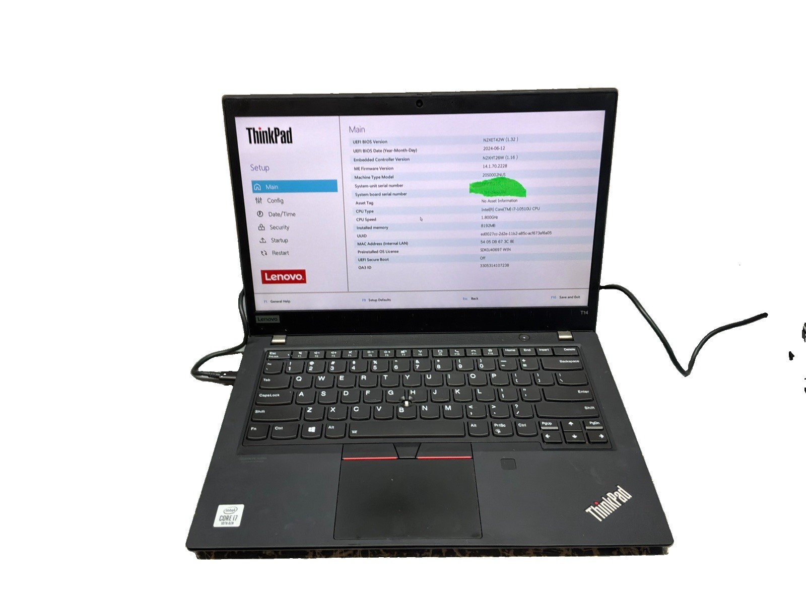 Lenovo ThinkPad T14 Gen 1 Intel I7 10th Gen 8gb Ram No Hdd Powers On PARTS
